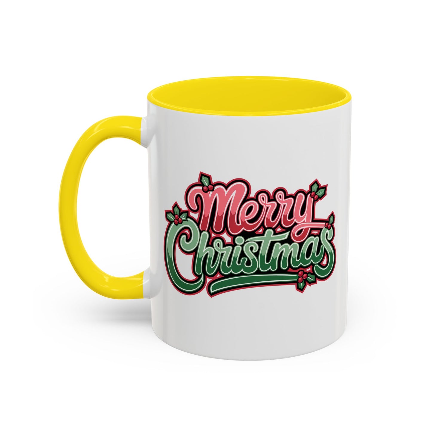Christmas Mug - Merry Christmas Red & Green Text Mistletoe