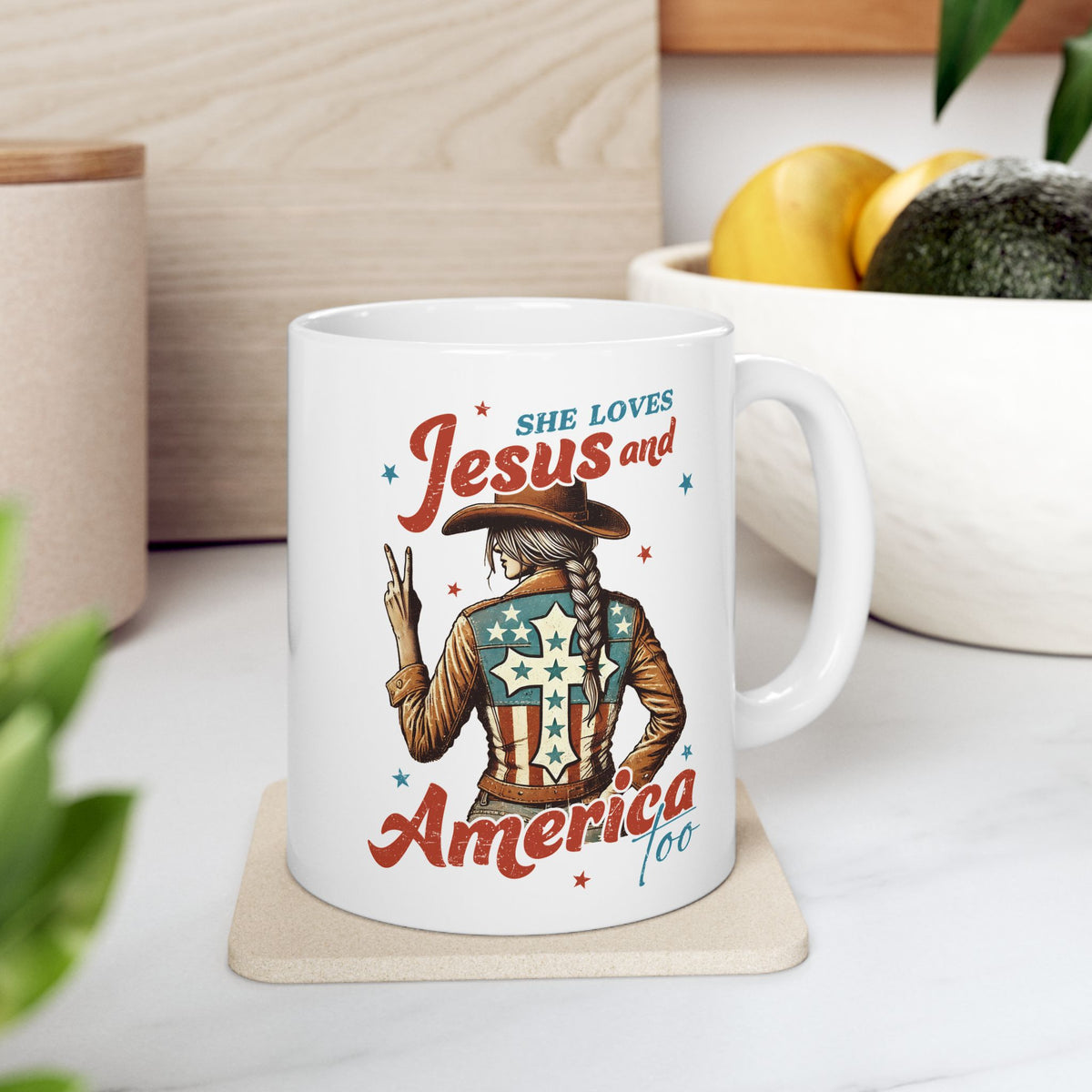 4th of July Mug - She Loves Jesus & America Too Cowgirl