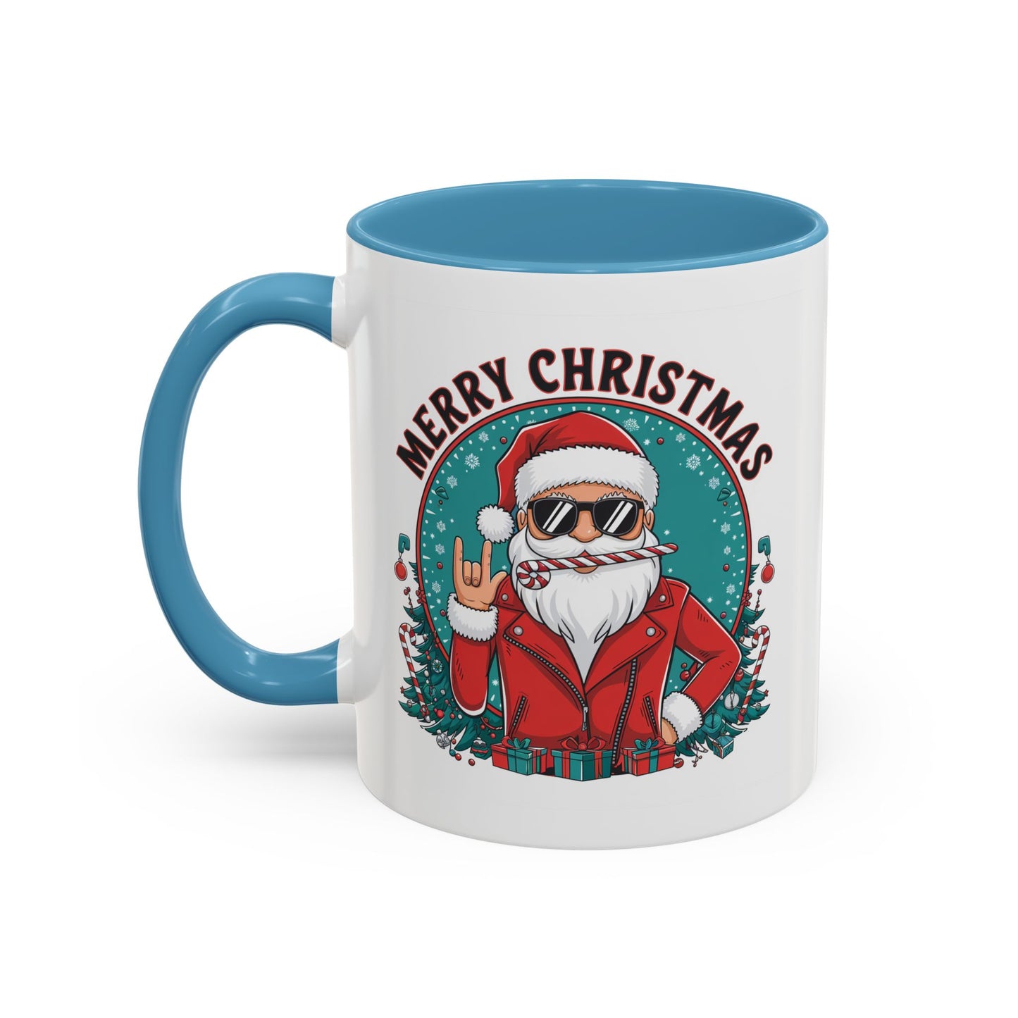 Christmas Mug - Merry Christmas Black & Red Text Cool Santa