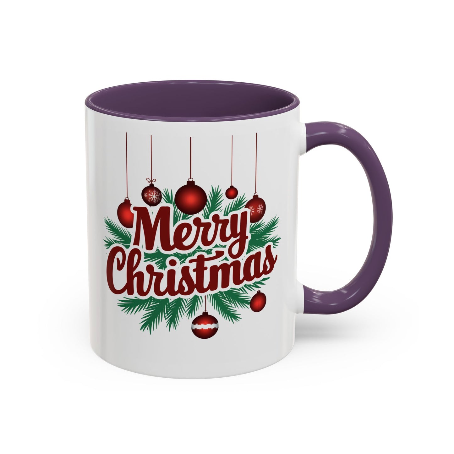 Christmas Mug - Merry Christmas Maroon Text Ornaments