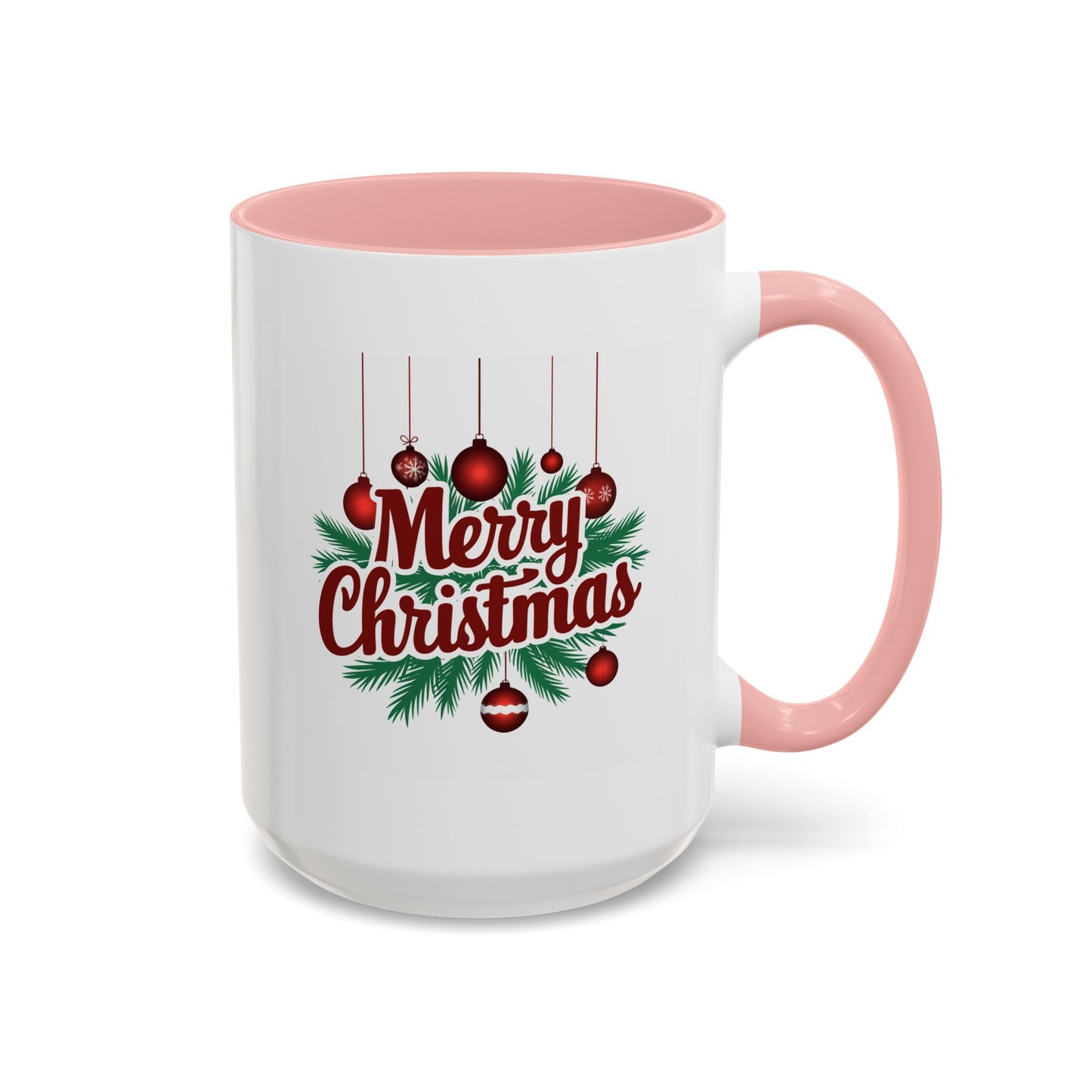 Christmas Mug - Merry Christmas Maroon Text Ornaments