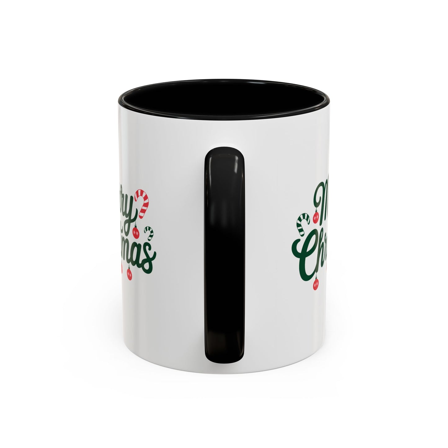 Christmas Mug - Merry Christmas Green Text Ornaments Candy Canes