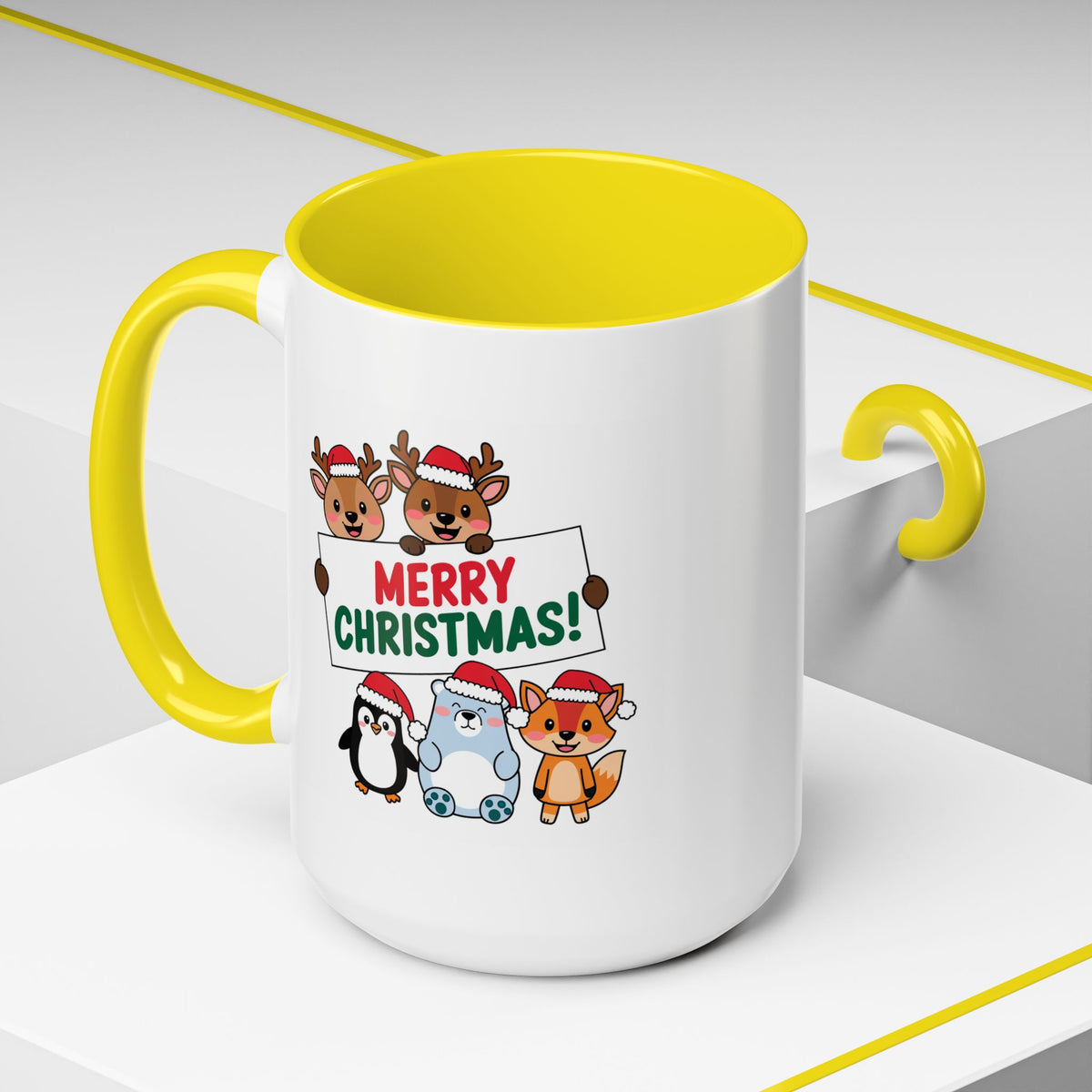 Christmas - Merry Christmas Red & Green Text Reindeer Penguin Bear Fox