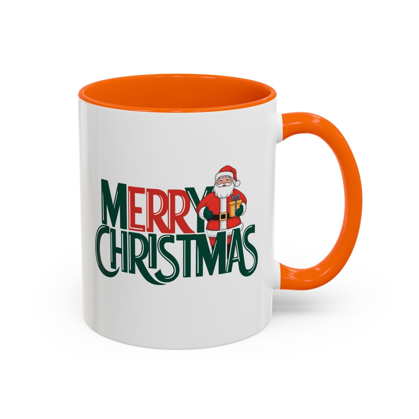 Christmas Mug - Merry Christmas Green & Red Text Santa Present