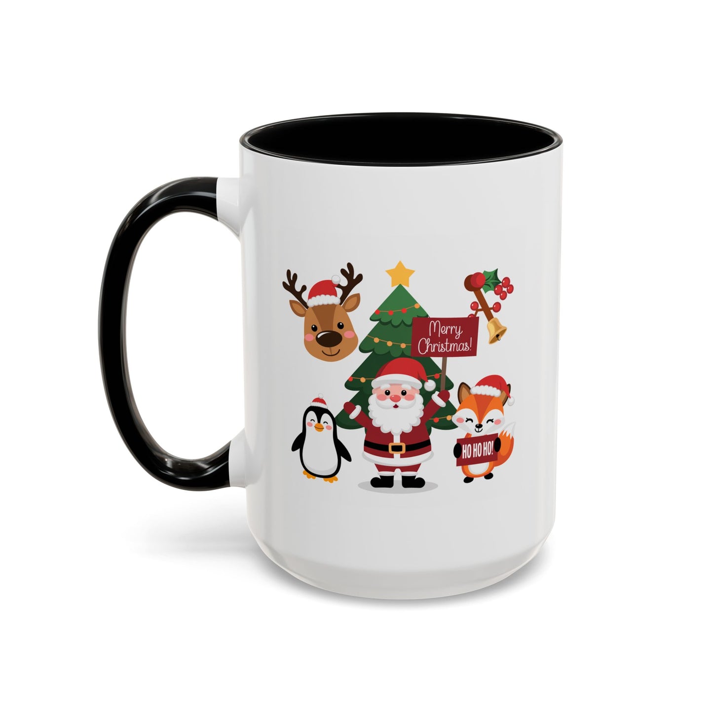 Christmas - Merry Christmas White Text Santa Reindeer Penguin Fox