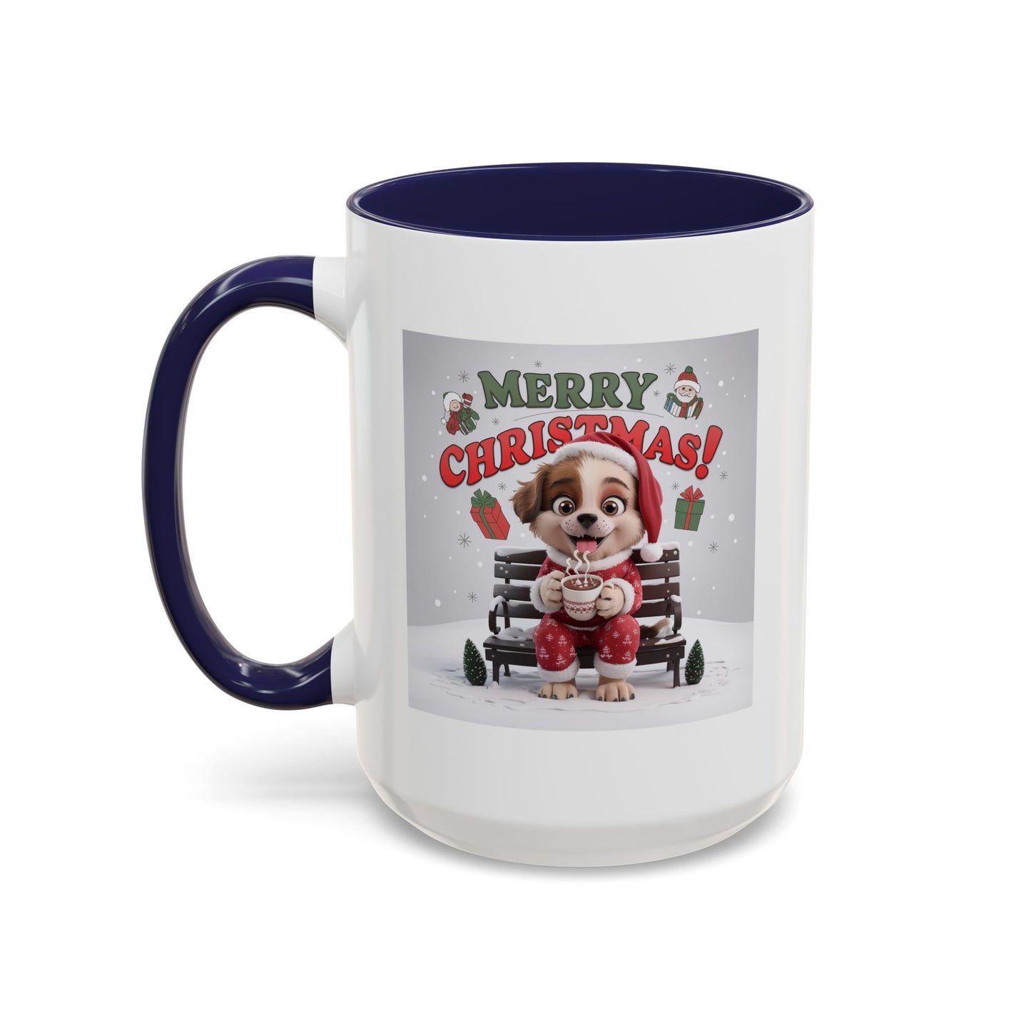 Christmas Mug - Merry Christmas Red Text Puppy Red Top