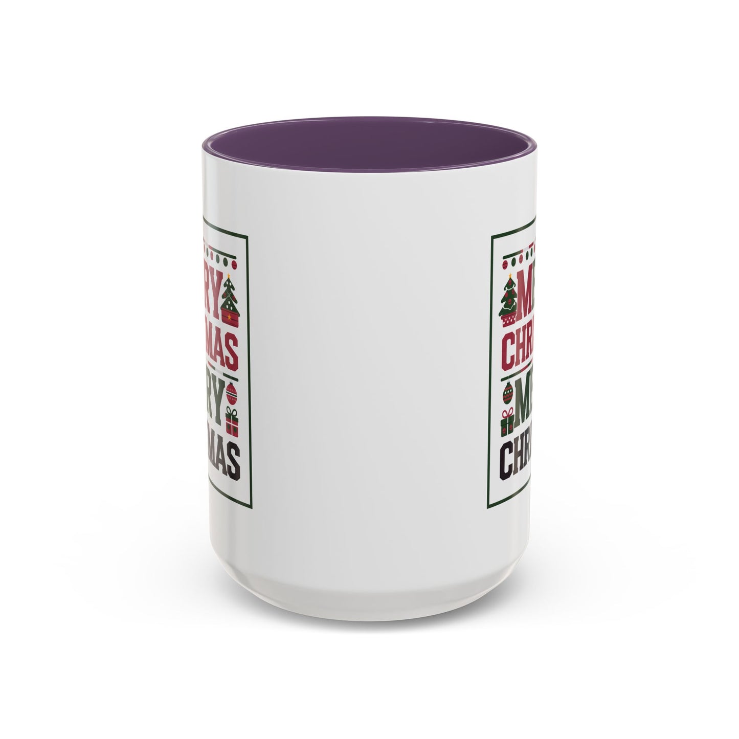 Christmas Mug - Merry Christmas Red Green & Black Text Trees Presents