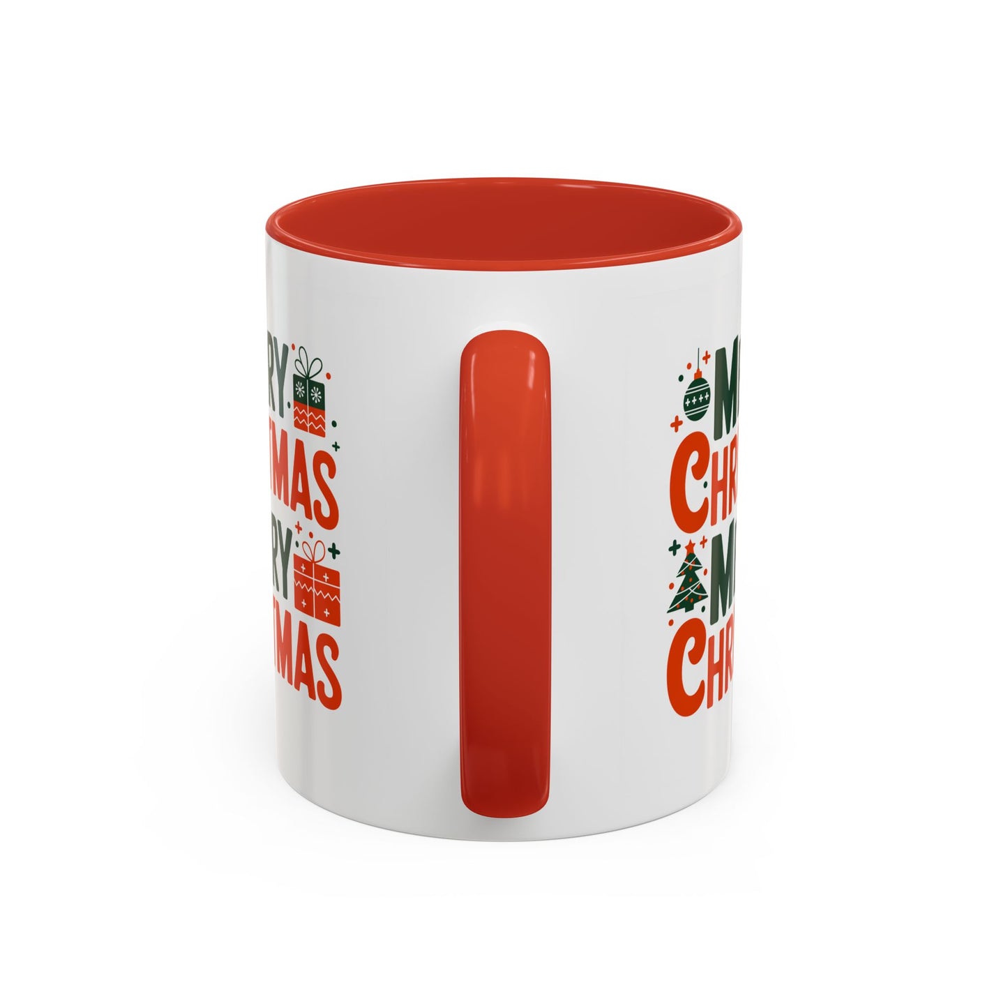 Christmas Mug - Green & Red Text Tree Presents