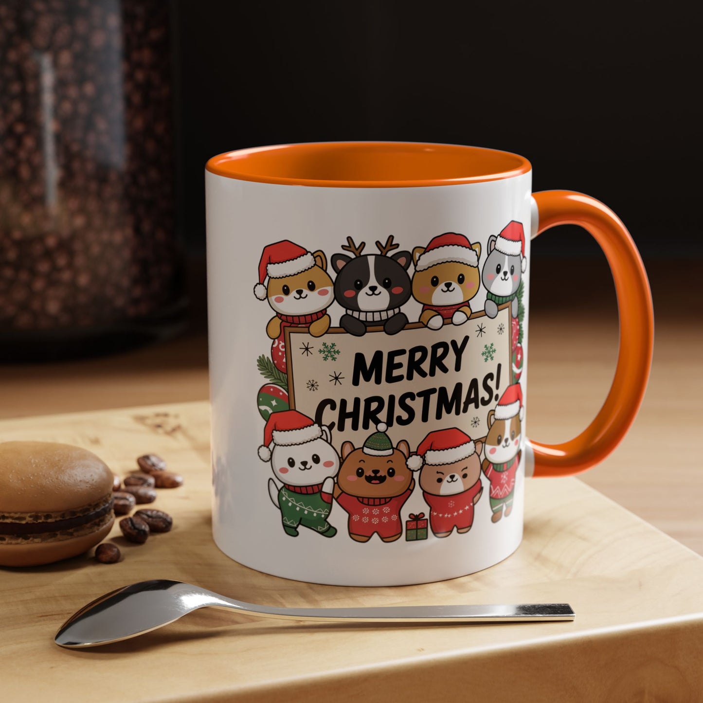 Christmas Mug - Merry Christmas Black Text Cute Animals