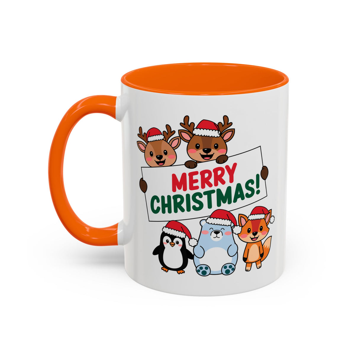 Christmas - Merry Christmas Red & Green Text Reindeer Penguin Bear Fox