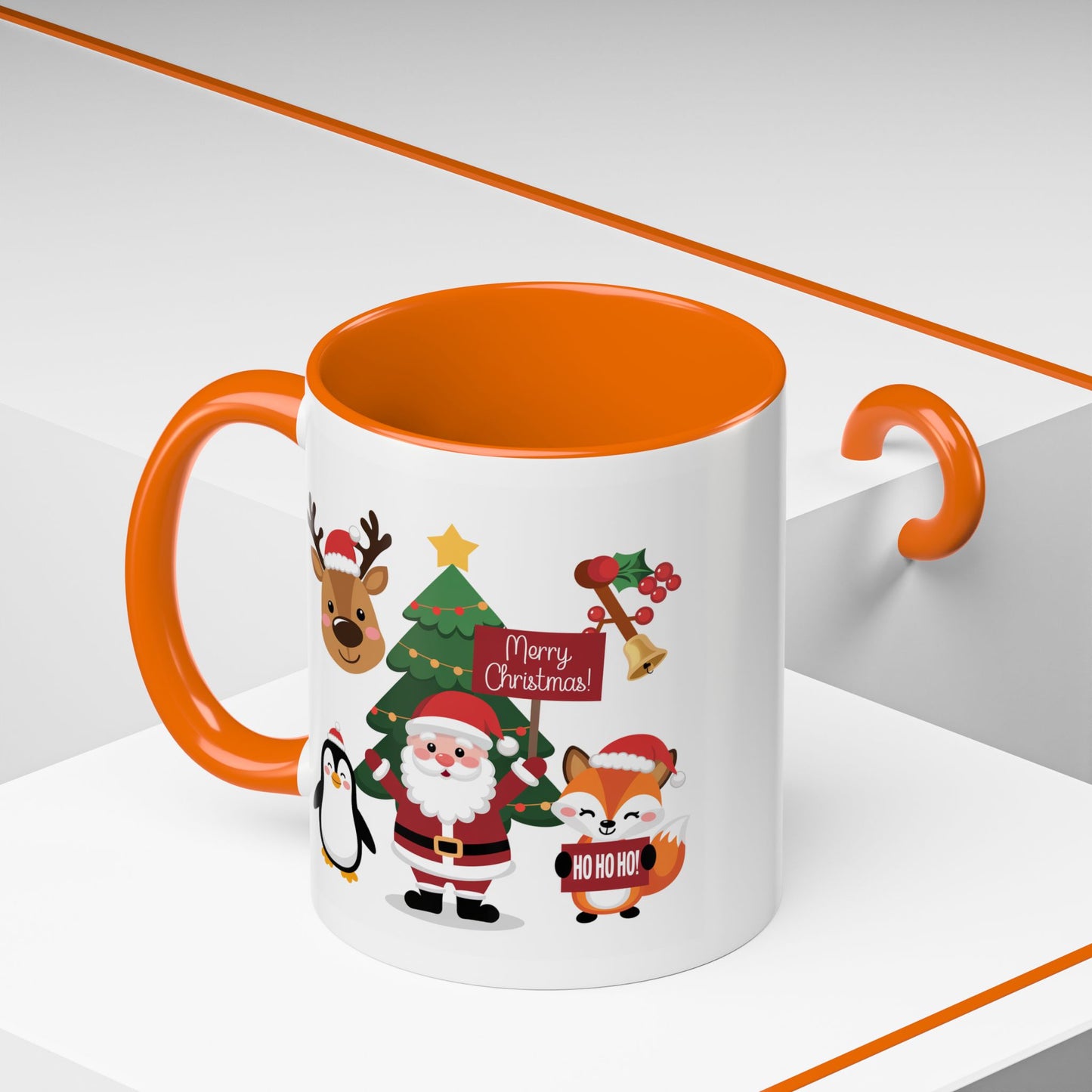 Christmas - Merry Christmas White Text Santa Reindeer Penguin Fox