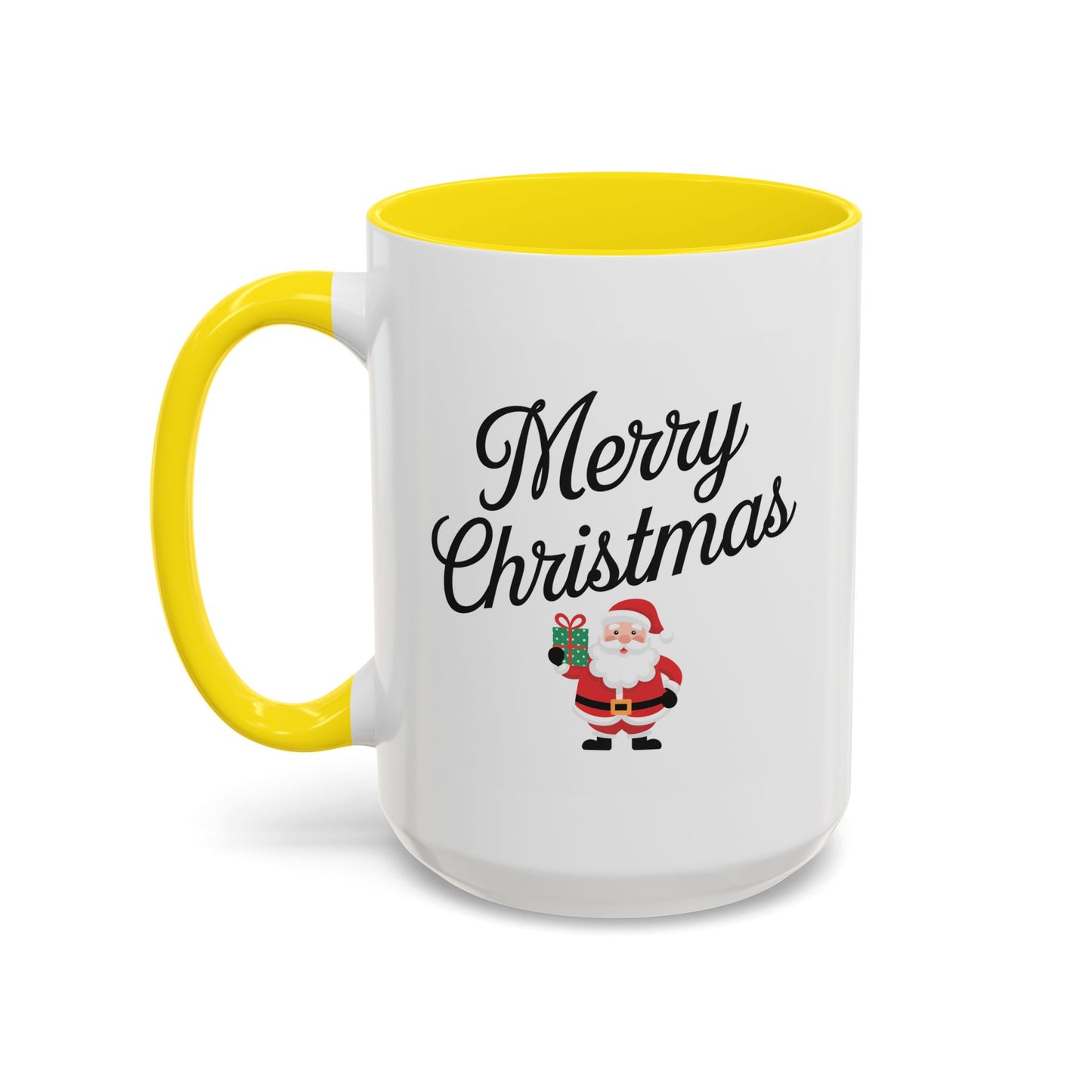 Christmas Mug - Merry Christmas Black Text Santa Present