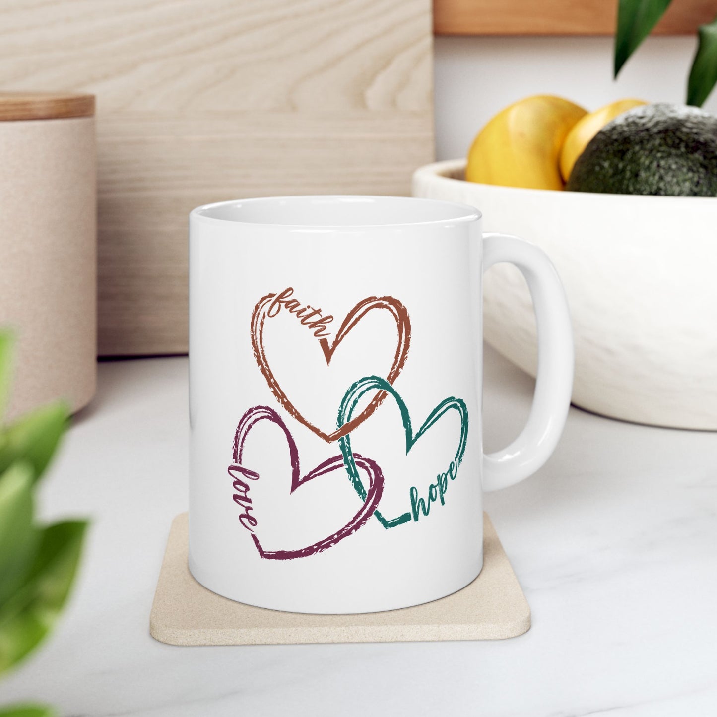 Religious Mug - Faith Love Hope Hearts