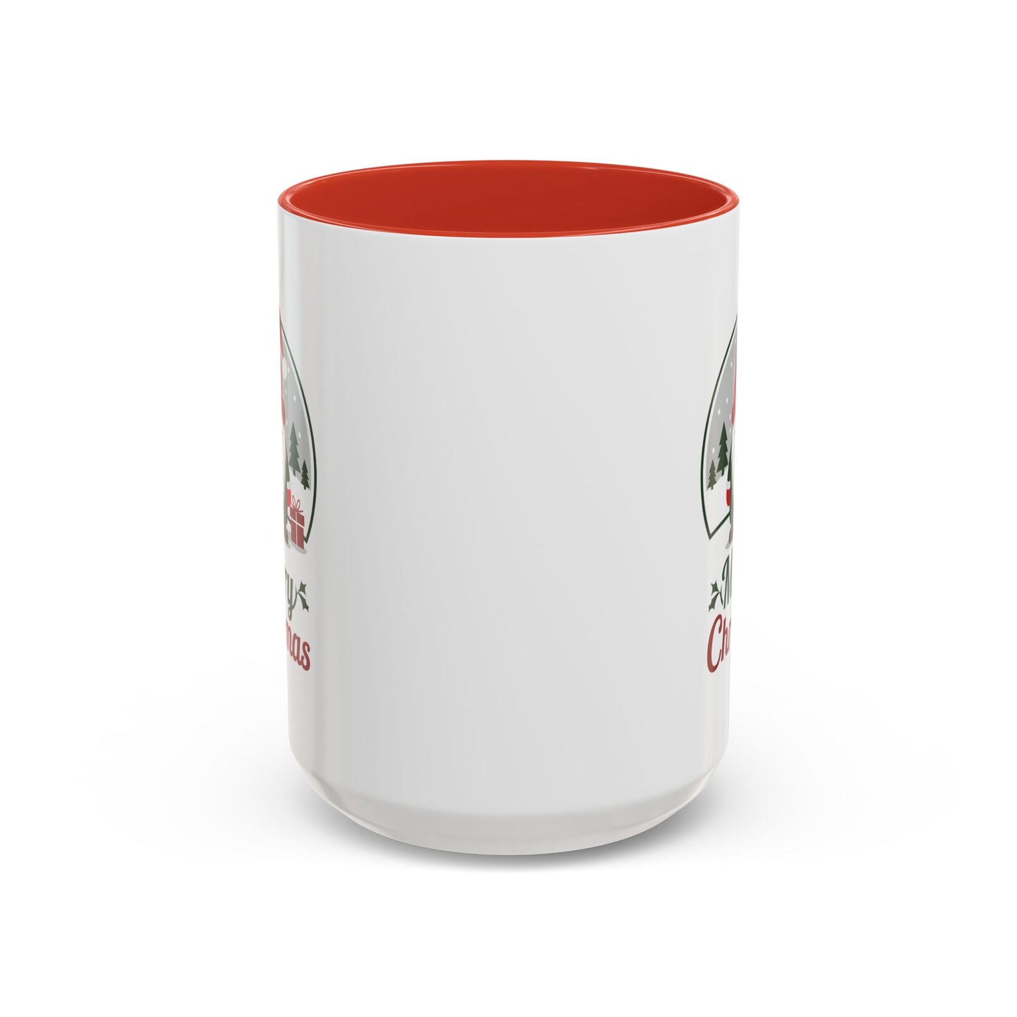 Christmas Mug - Merry Christmas Green & Red Text Gnome Present Trees