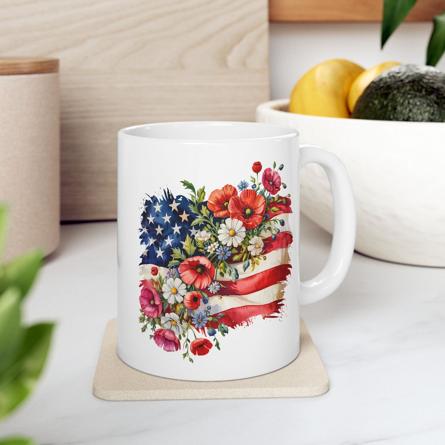 4th of July Mug - Floral American Flag