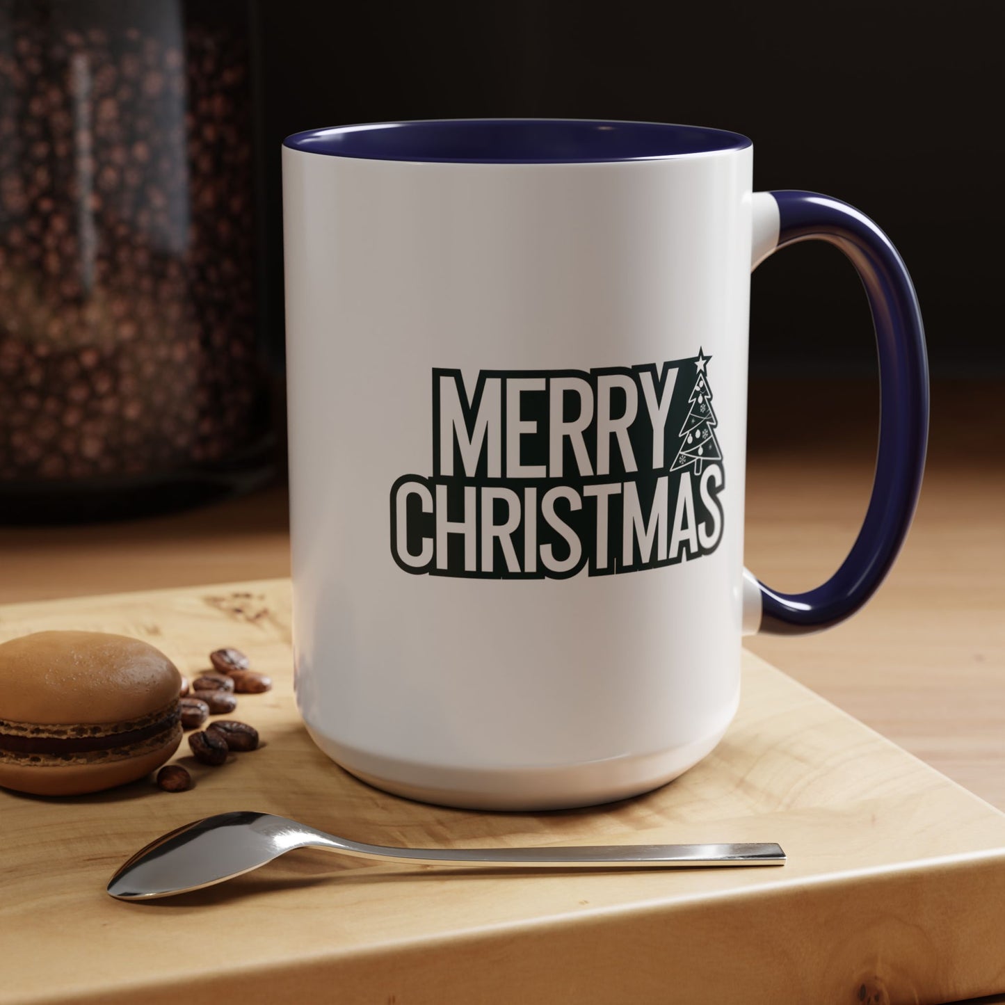 Christmas Mug - Merry Christmas White & Black Text Tree