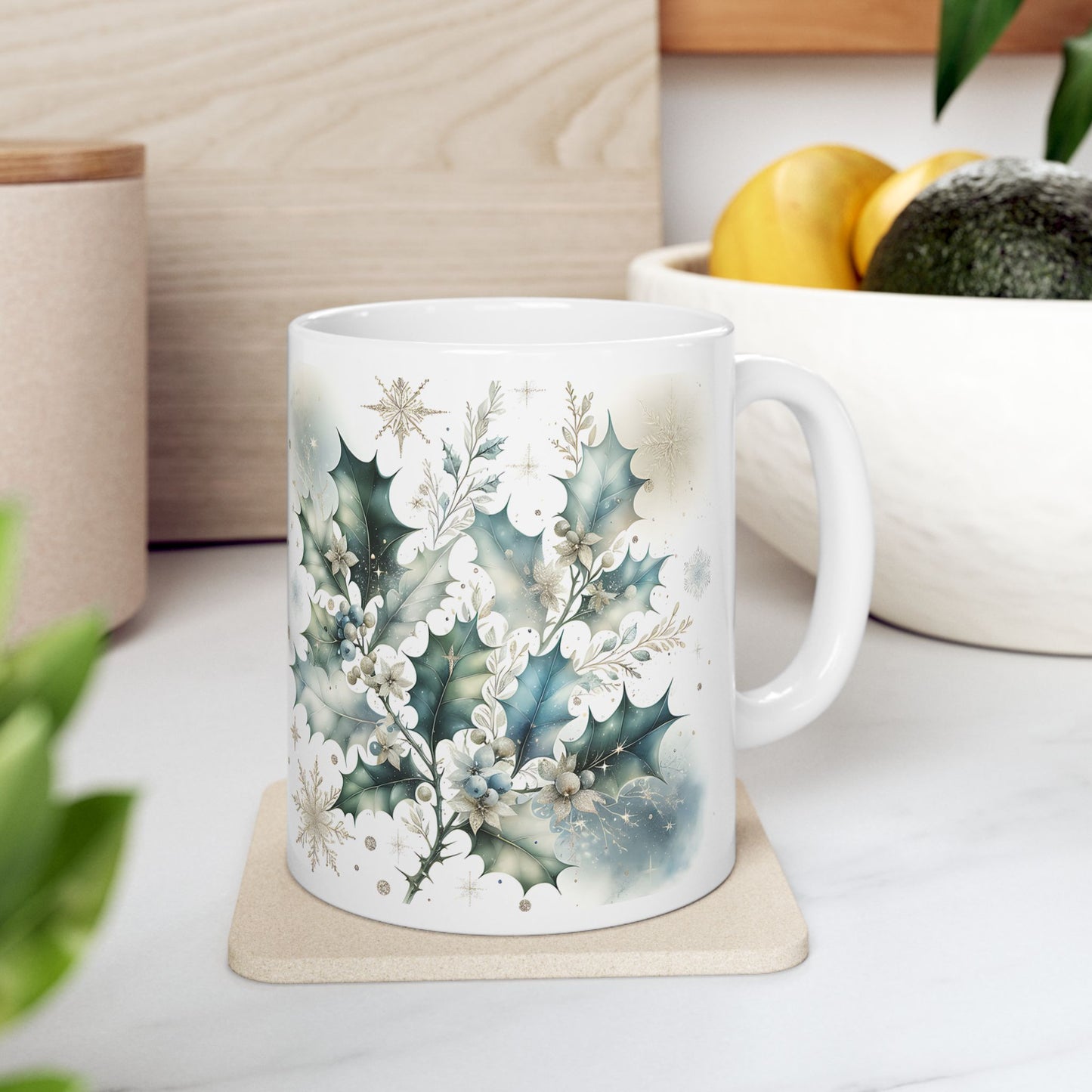 Christmas Mug - Leaves Snowflakes Decoration