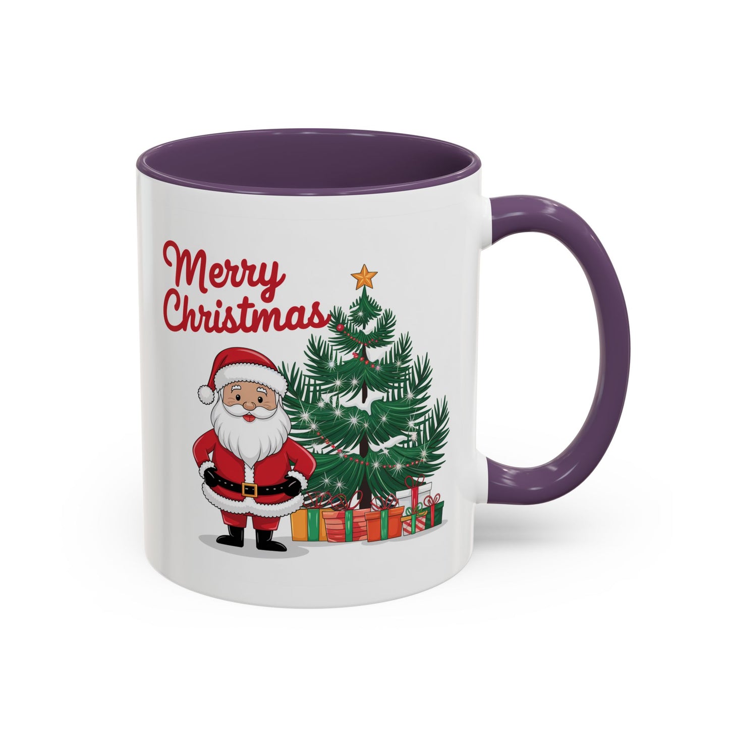 Christmas Mug - Merry Christmas Red Text Santa Tree Presents