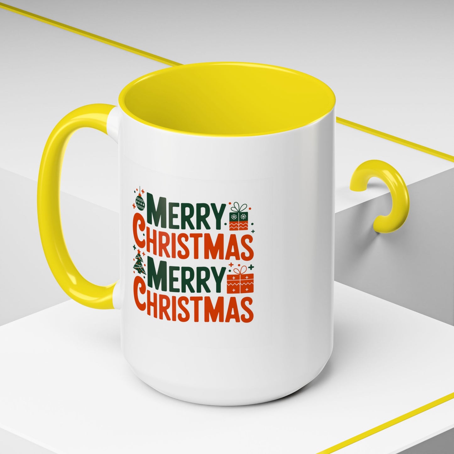 Christmas Mug - Green & Red Text Tree Presents