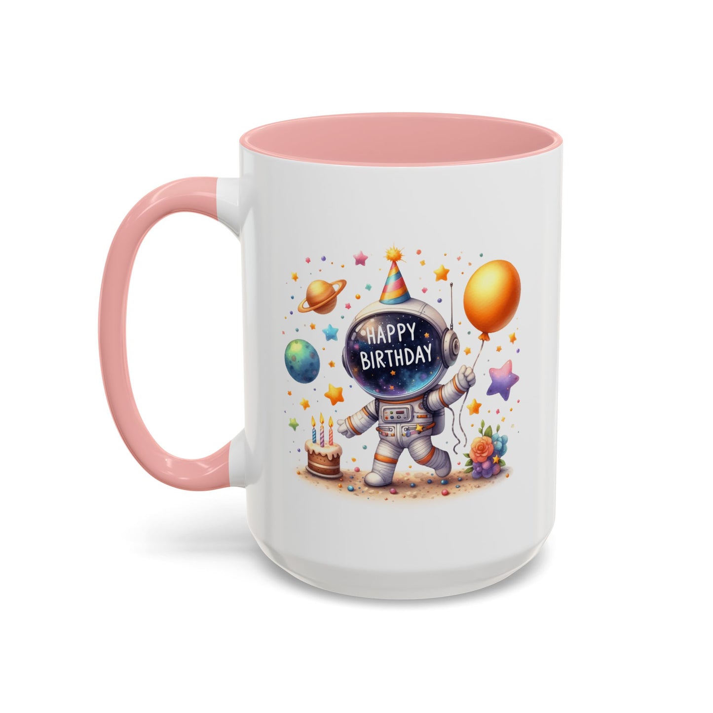 Birthday Mug - Happy Birthday Astronaut, Cake & Balloon