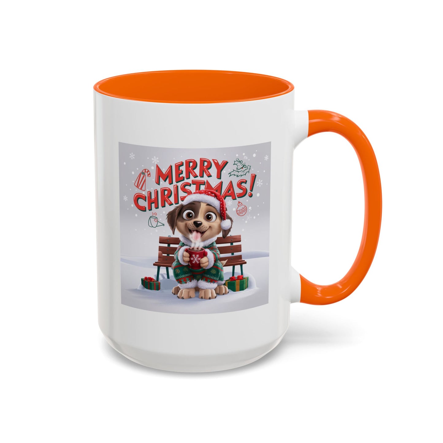 Christmas Mug - Merry Christmas Red Text Puppy Green Top