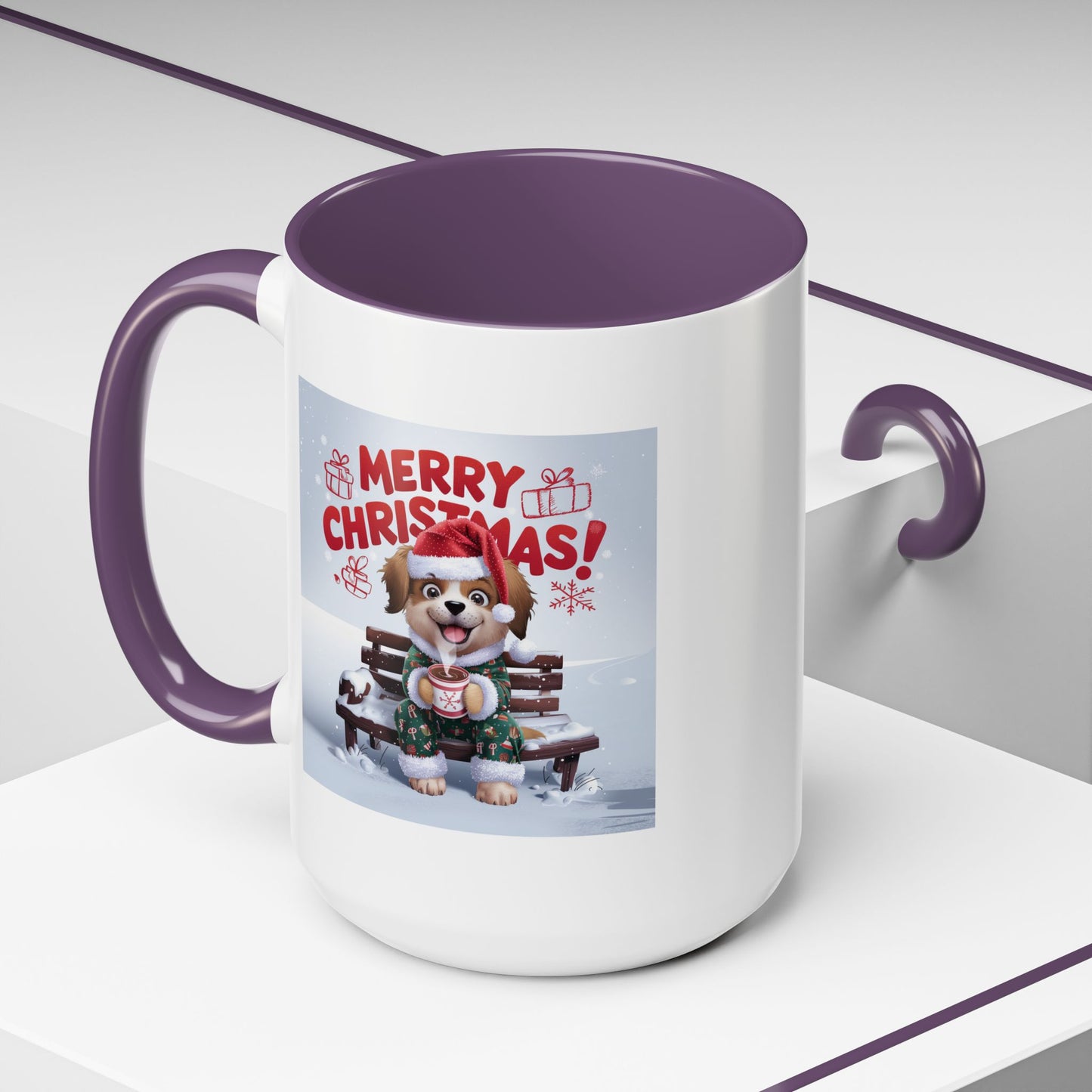 Christmas Mug - Merry Christmas Red Text Puppy Green Top 2