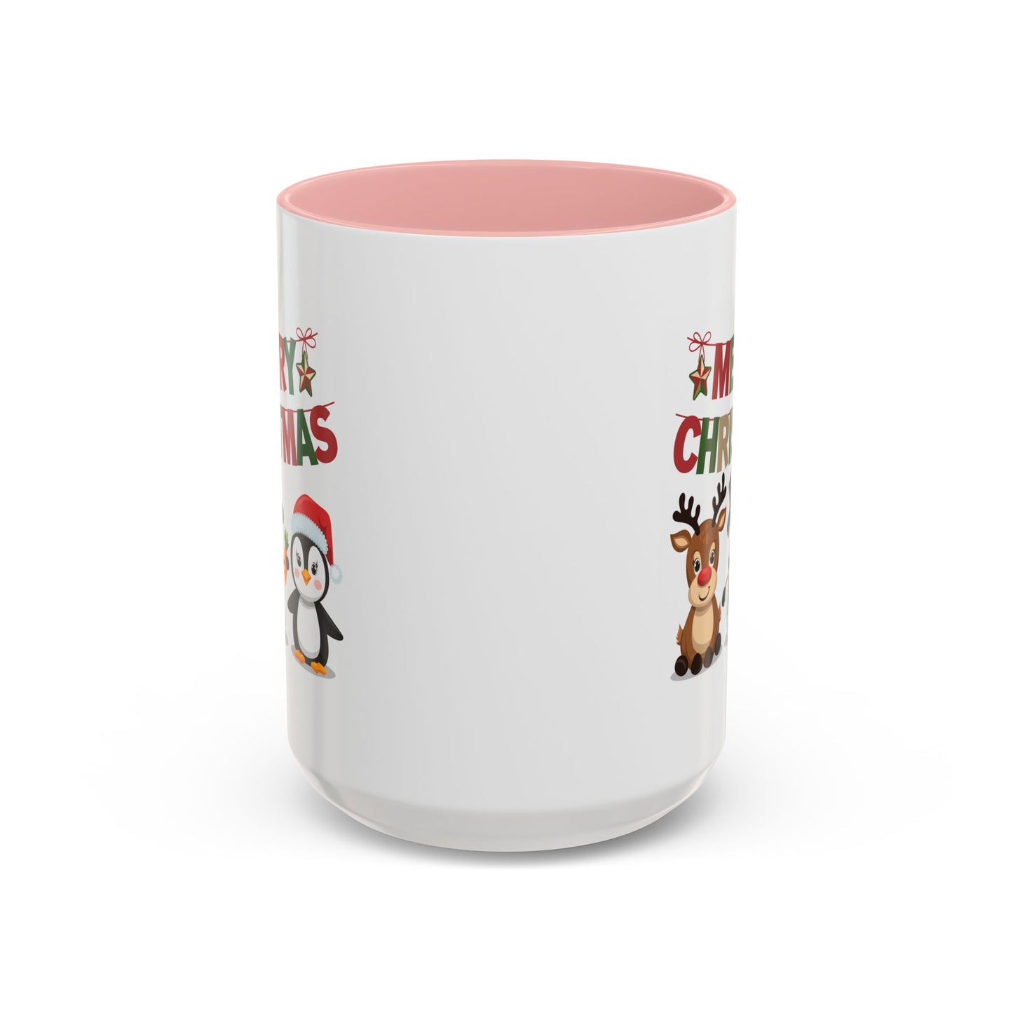Christmas Mug - Red Green & Gold Text Reindeer Snowman Penguin