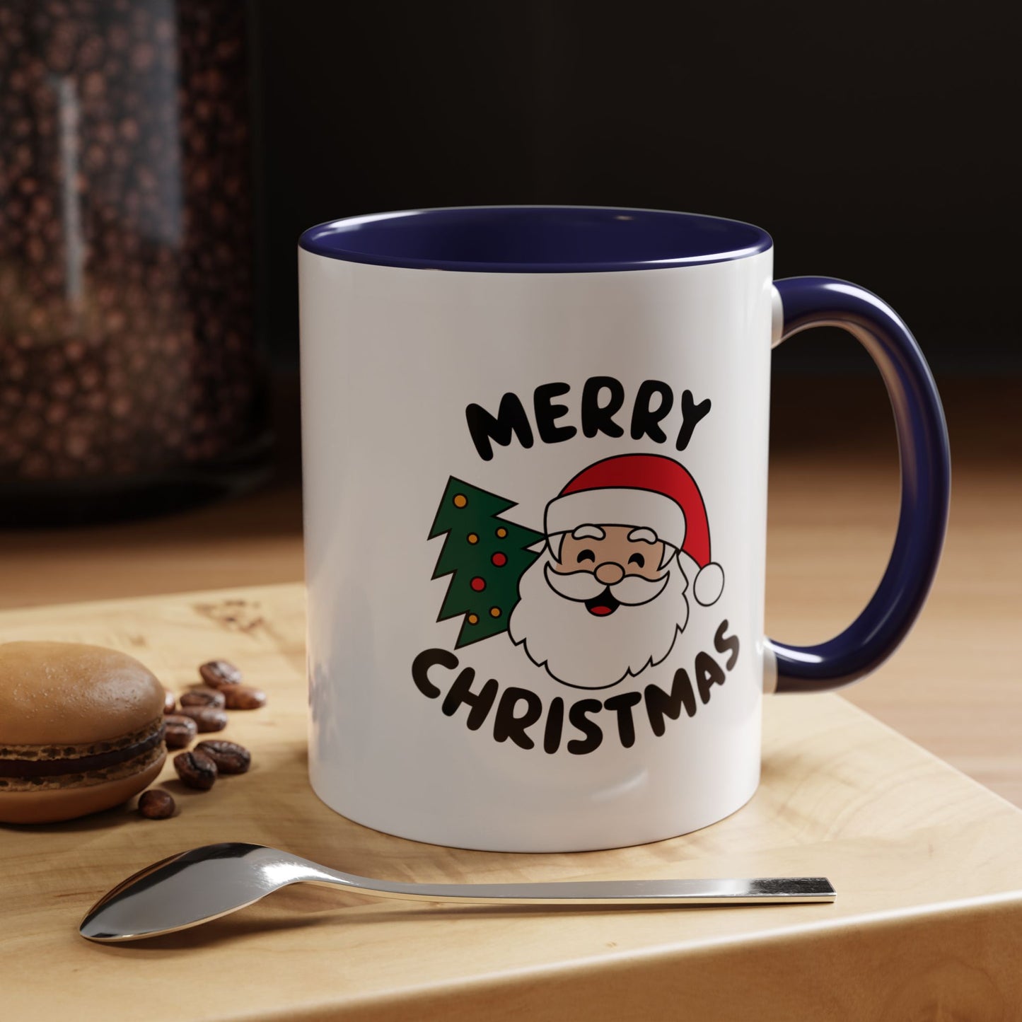 Christmas Mug - Merry Christmas Black Text Santa Tree