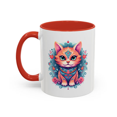 Animal  - Mystic Cat Turquoise & Coral Flowers