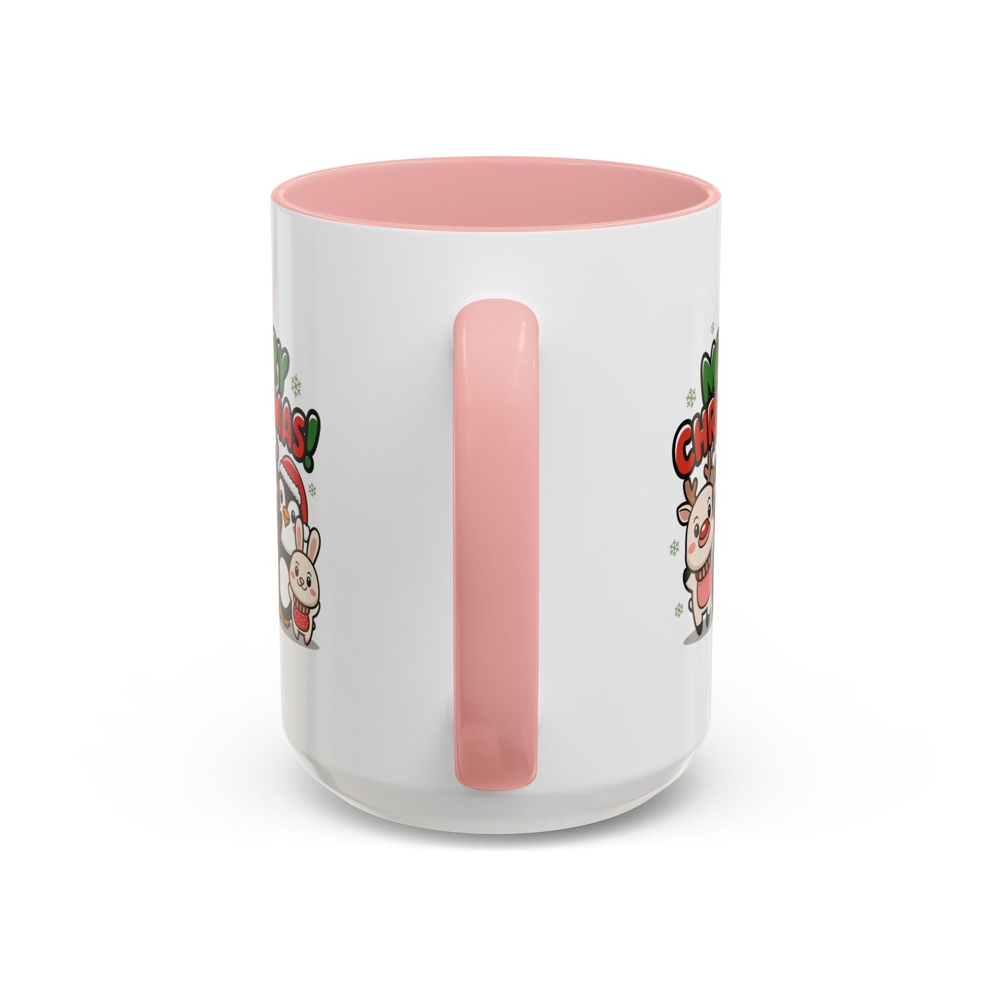 Christmas Mug - Merry Christmas Green & Red Text Cute Animals