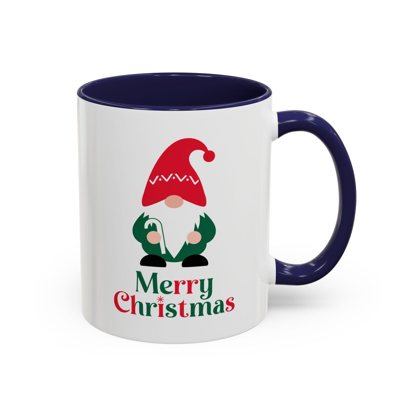 Christmas Mug - Merry Christmas Green & Red Text Gnome Candy Cane