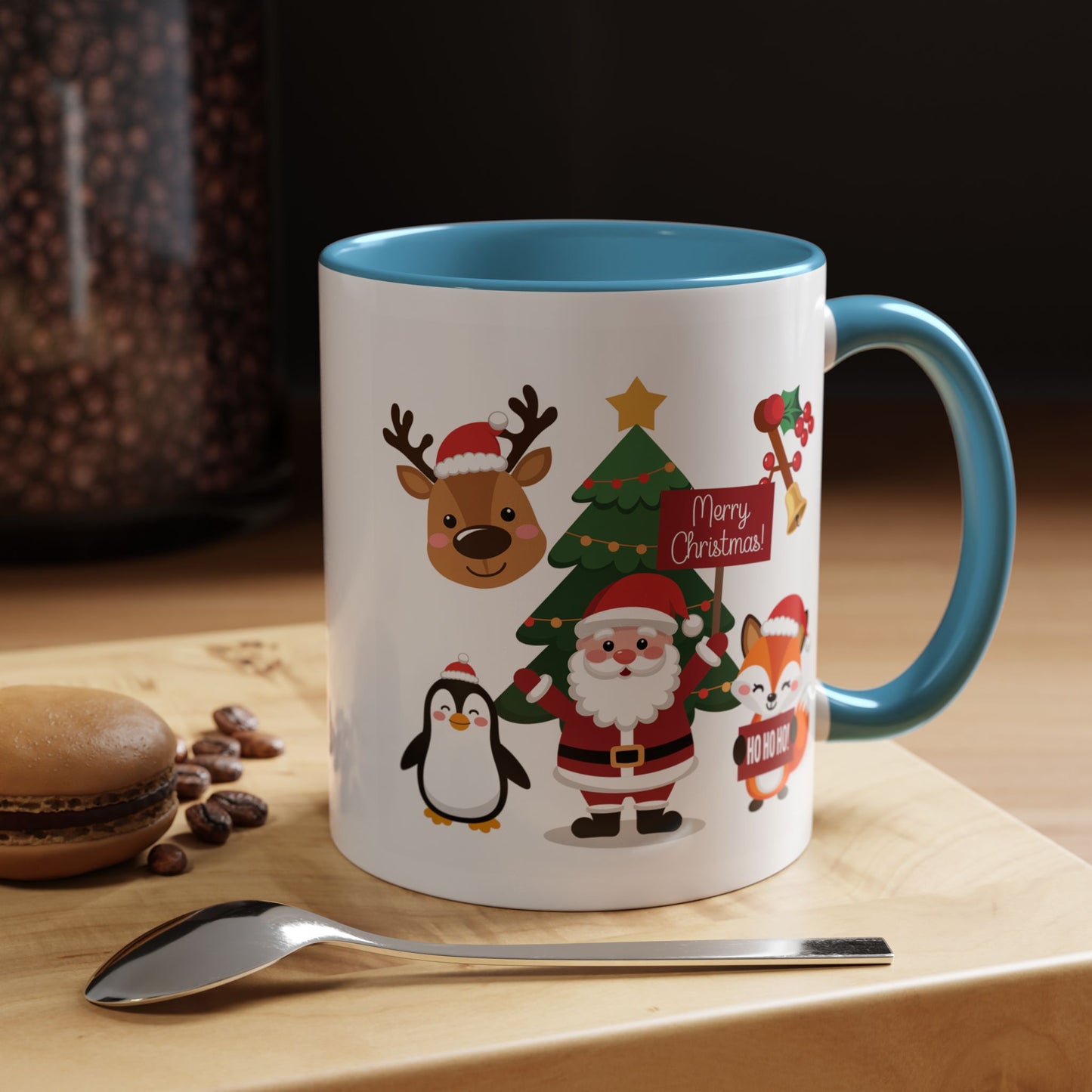 Christmas - Merry Christmas White Text Santa Reindeer Penguin Fox