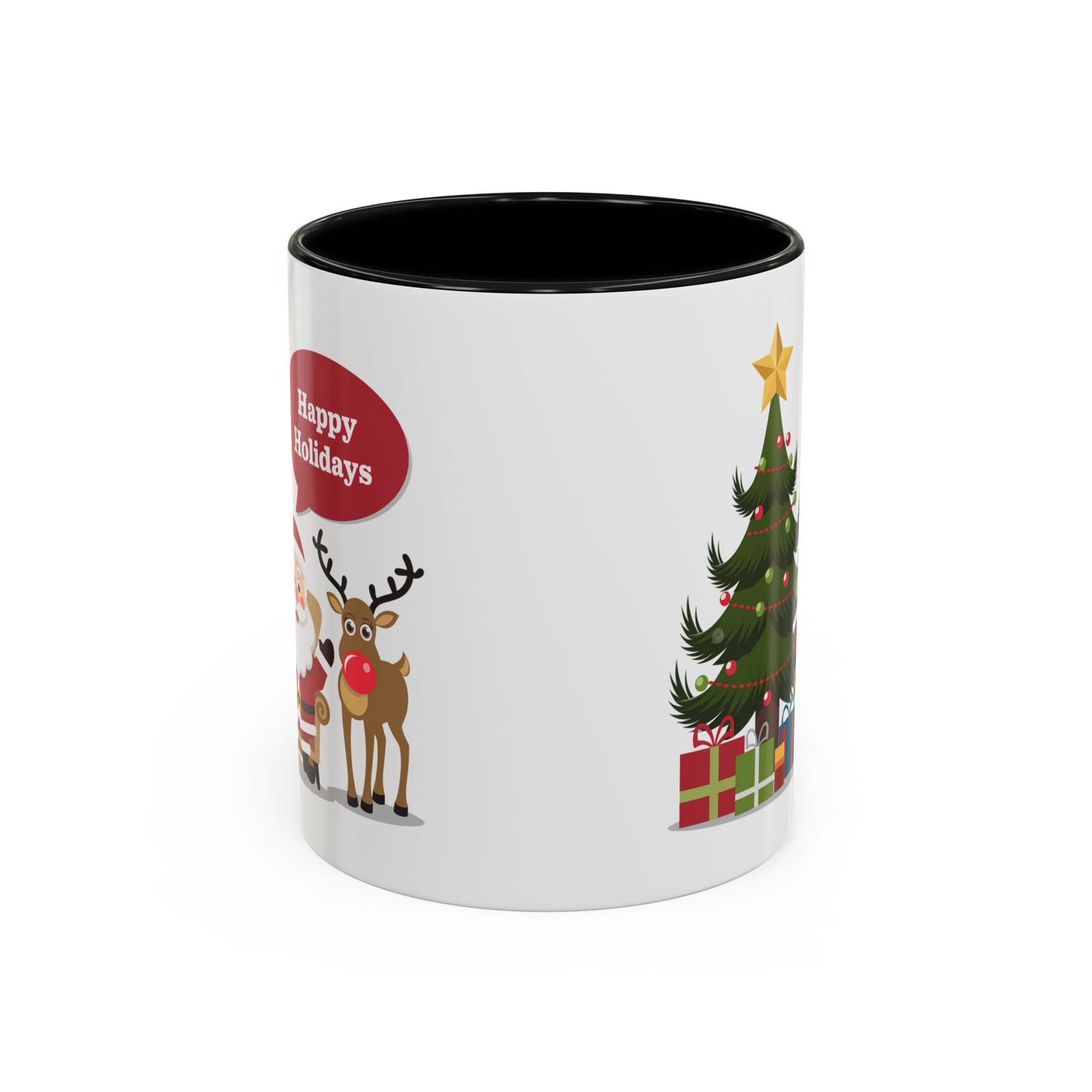 Christmas Mug - Happy Holidays Callout Santa Tree Presents Reindeer