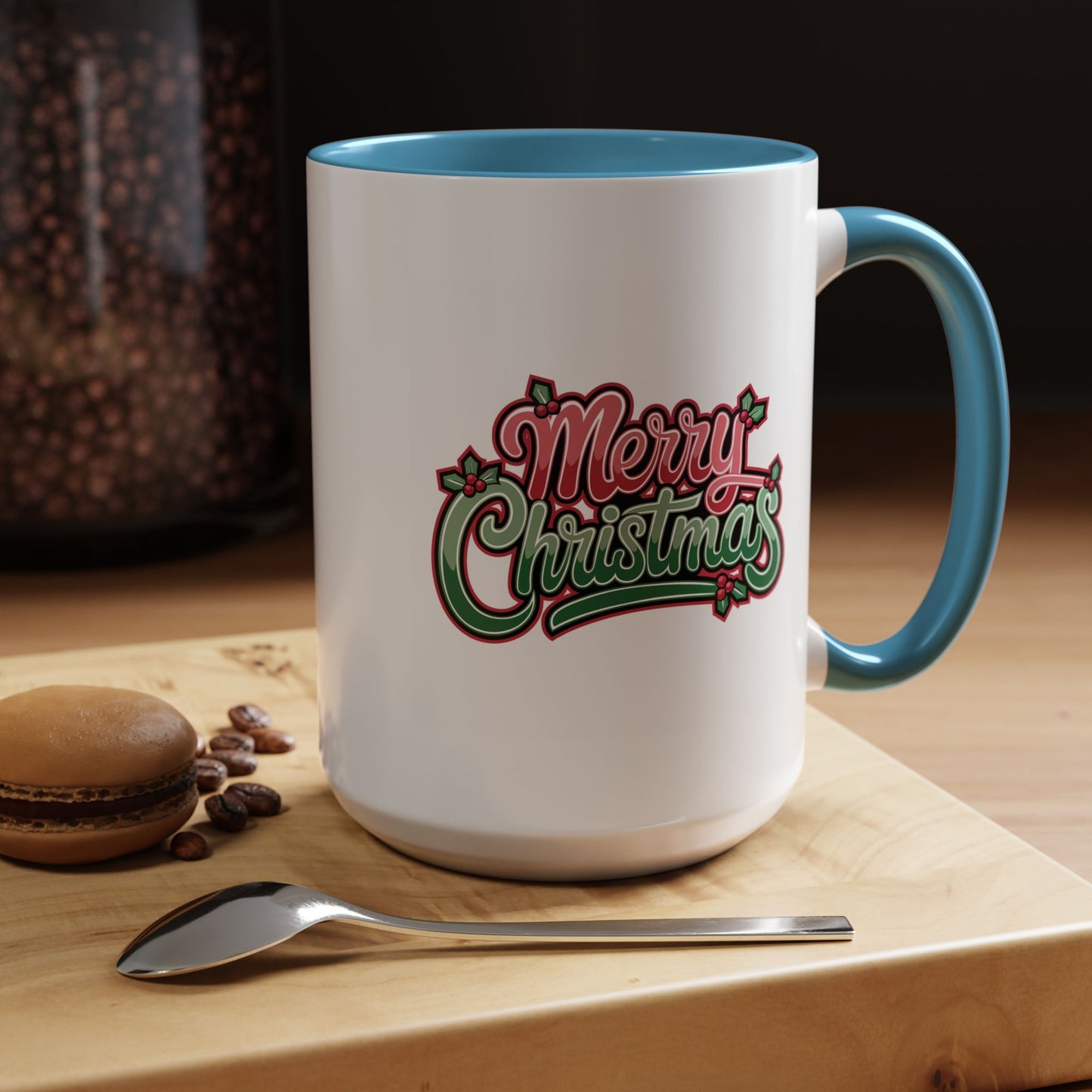 Christmas Mug - Merry Christmas Red & Green Text Mistletoe