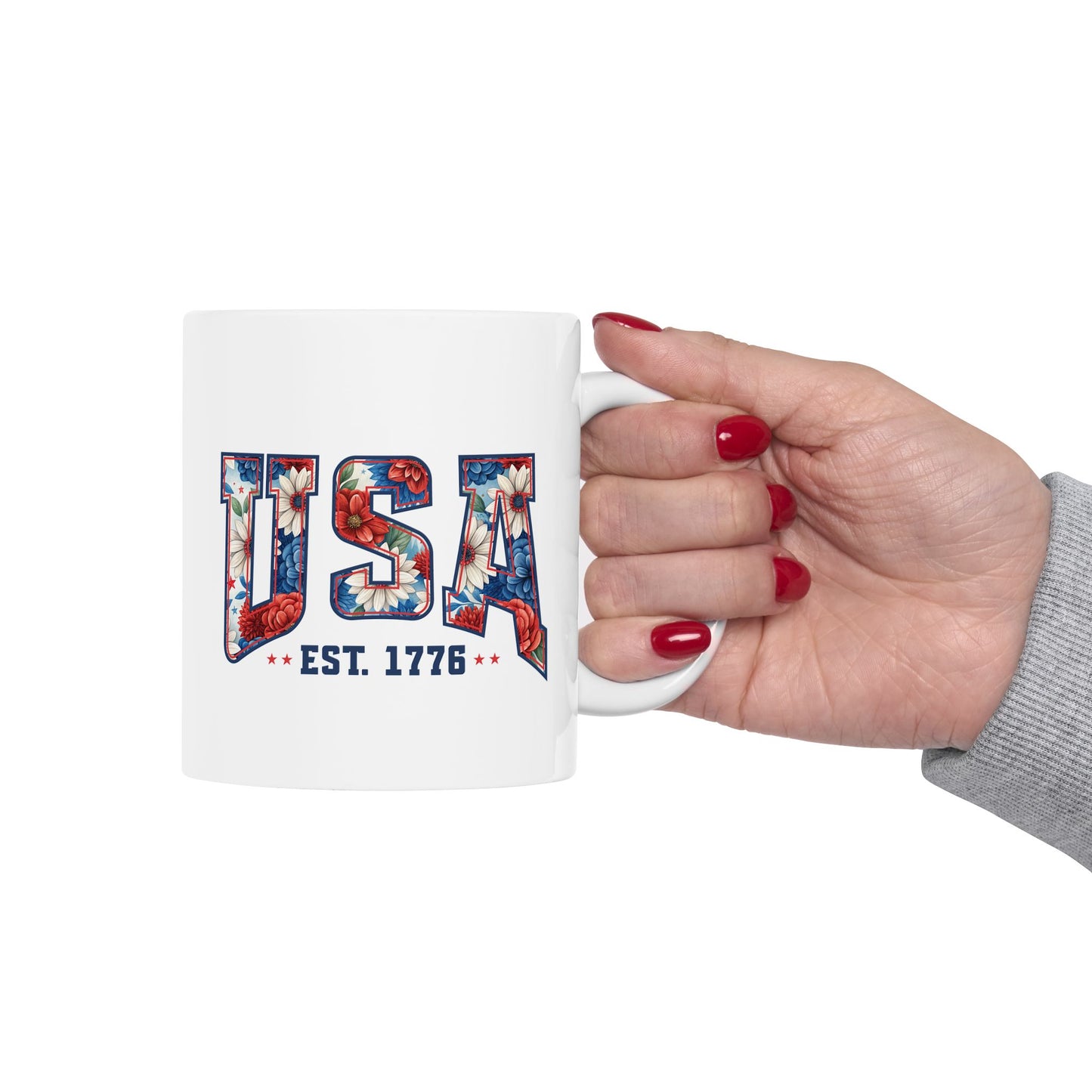 4th of July Mug - USA EST 1776 Floral