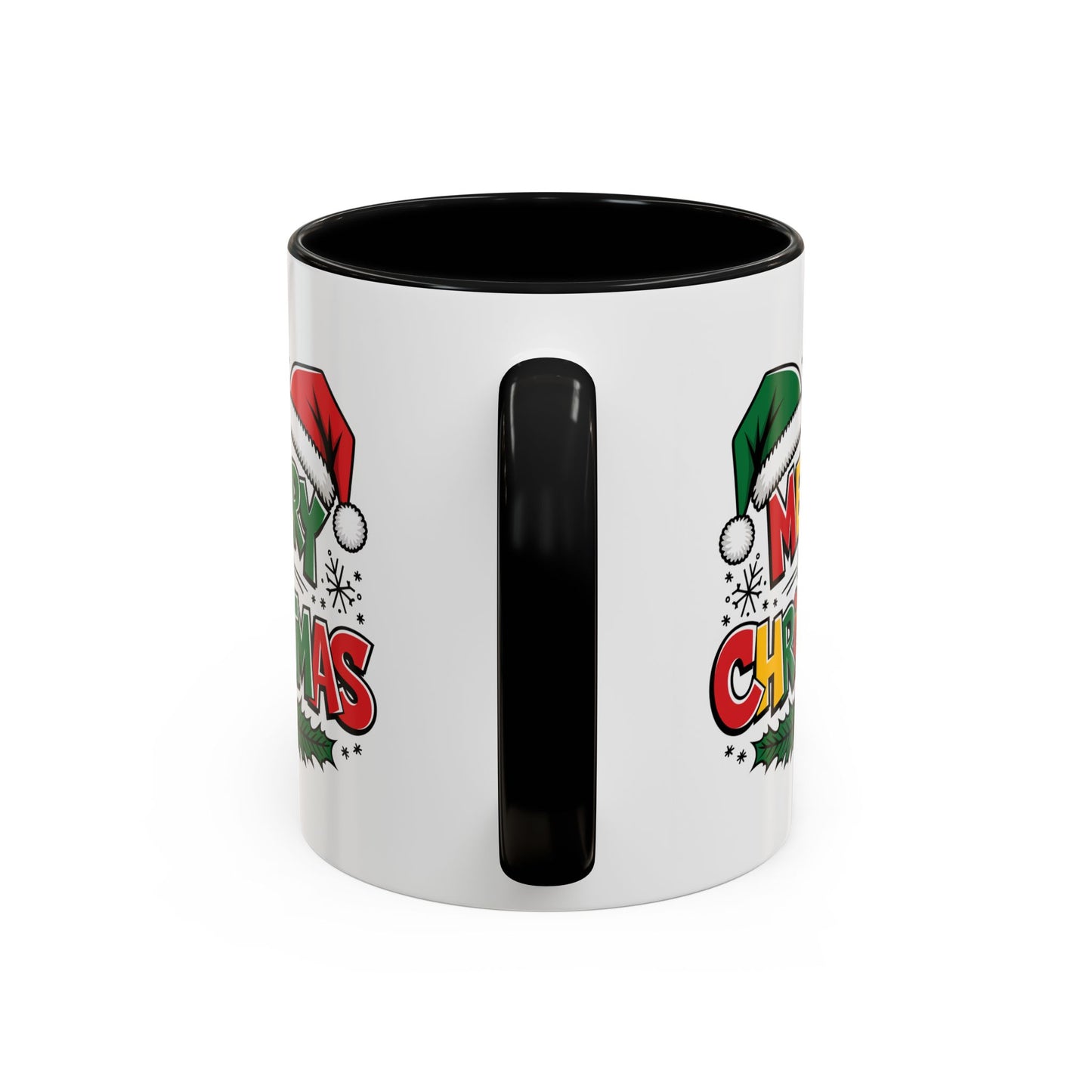 Christmas Mug - Merry Christmas Red Yellow & Green Text Green & Red Hat