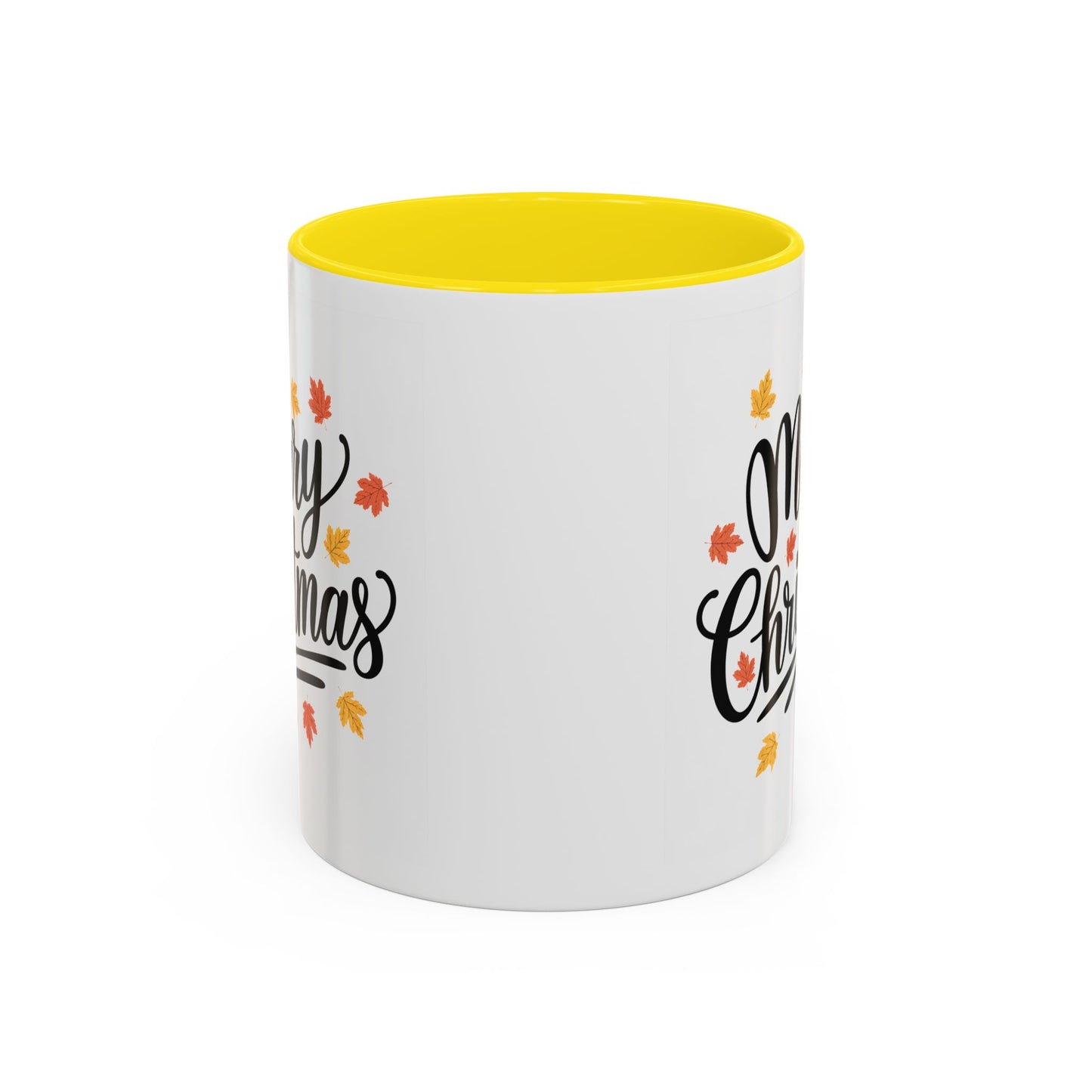 Christmas Mug - Merry Christmas Black Text Fall Leaves