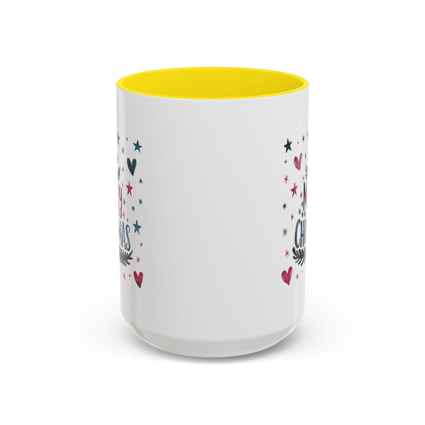 Christmas Mug - Merry Christmas Maroon & Blue Text Tree Hearts Stars