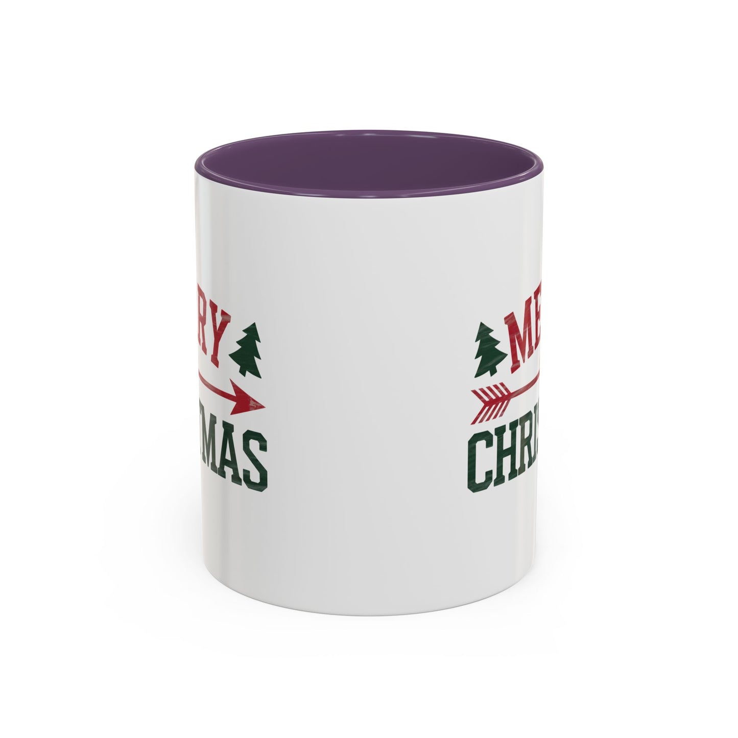 Christmas Mug - Merry Christmas Red & Green Text Heart Arrow Trees