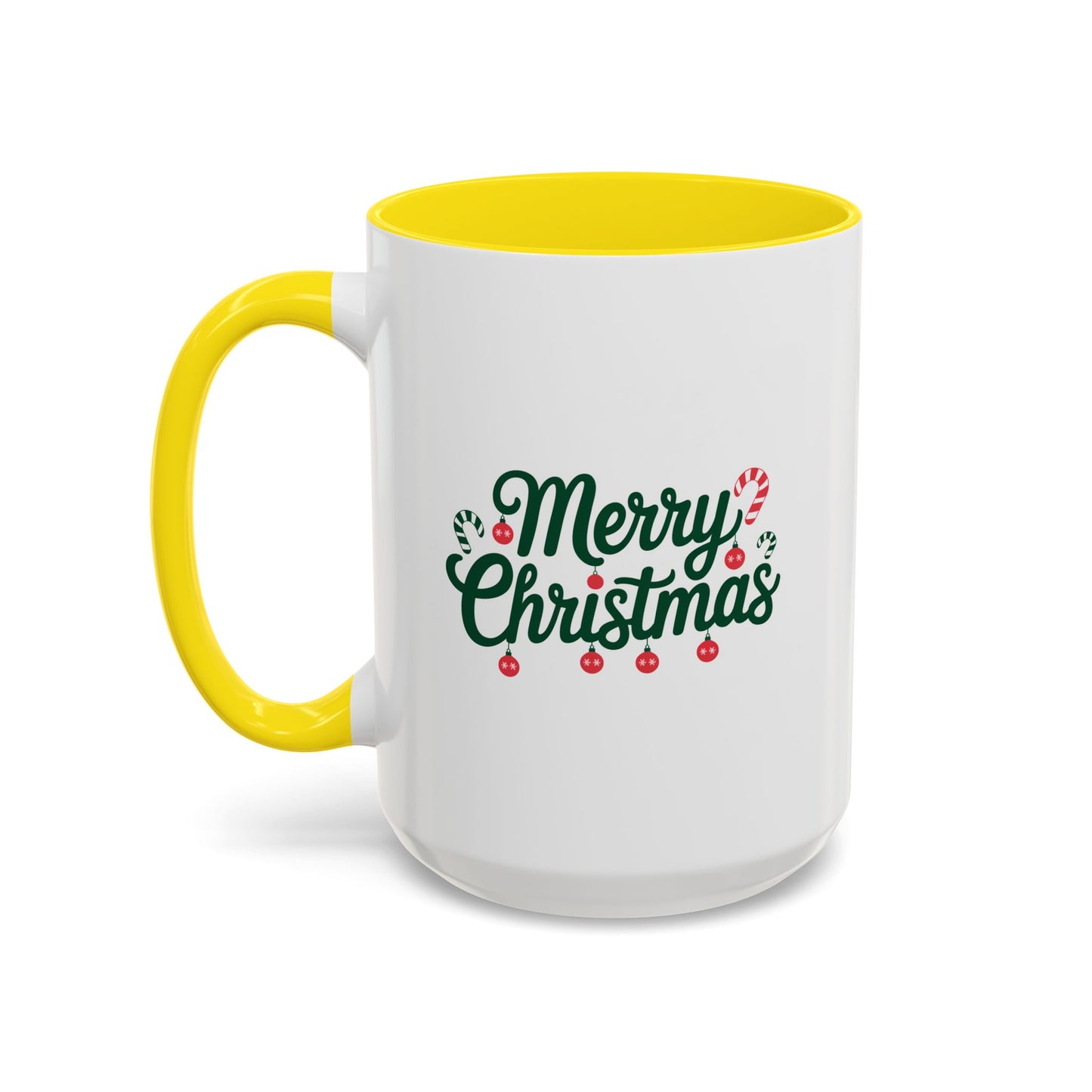 Christmas Mug - Merry Christmas Green Text Ornaments Candy Canes