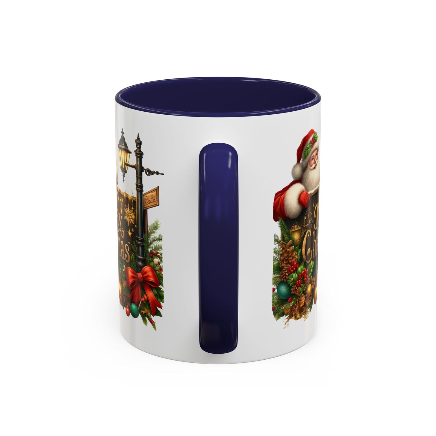 Christmas Mug - Merry Christmas Gold Text Santa Point Ornaments