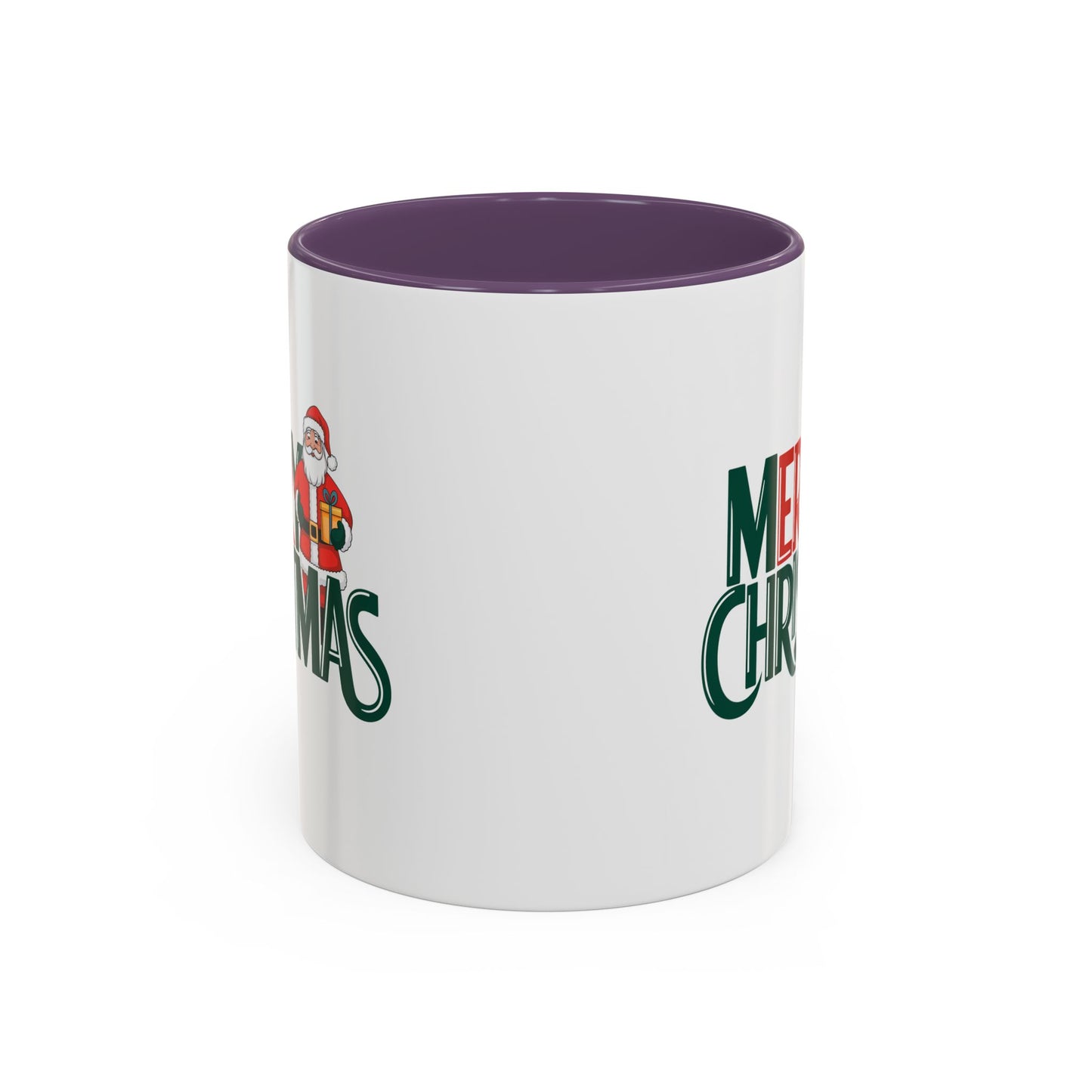Christmas Mug - Merry Christmas Green & Red Text Santa Present