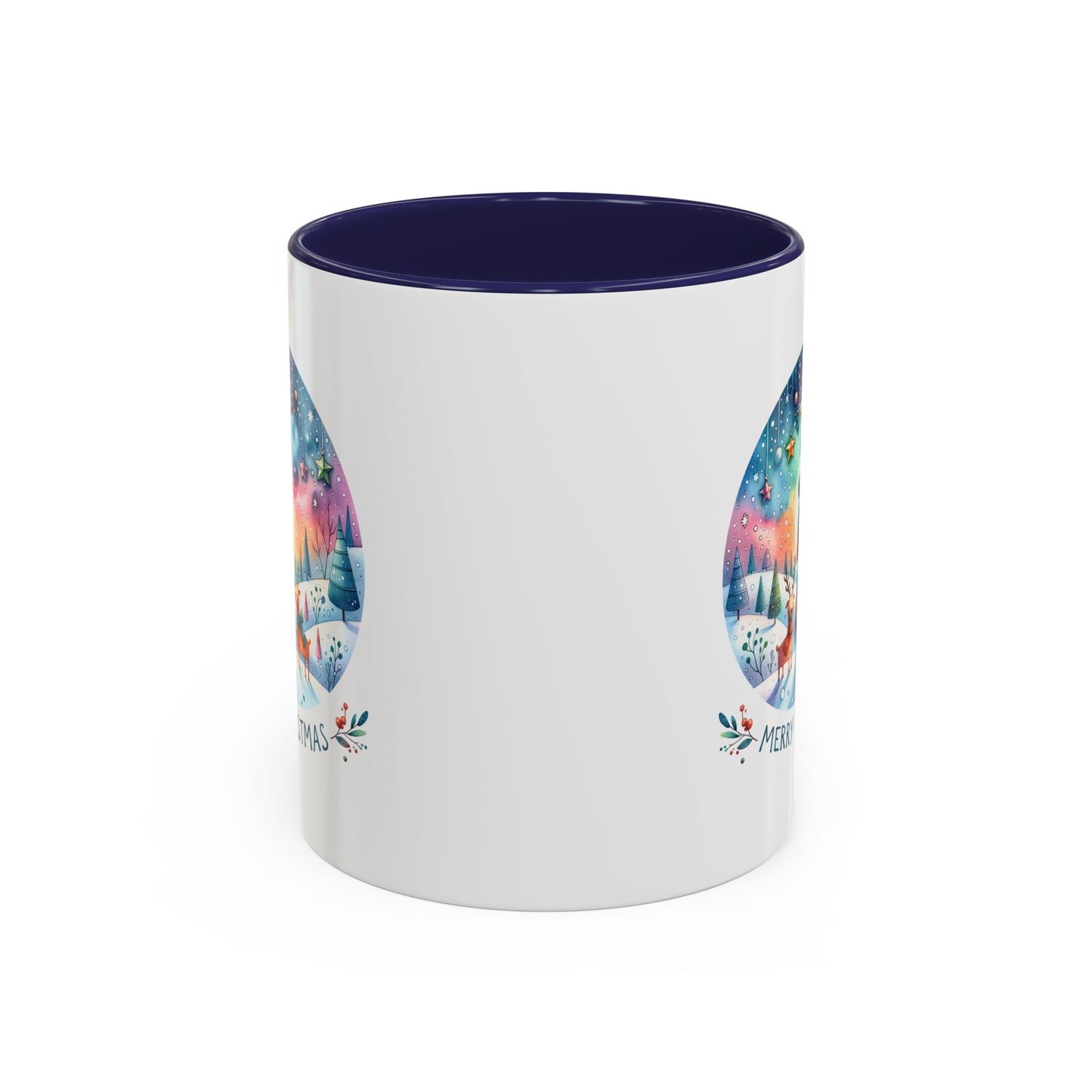 Christmas Mug - Merry Christmas Blue Text Snowman Star Reindeer