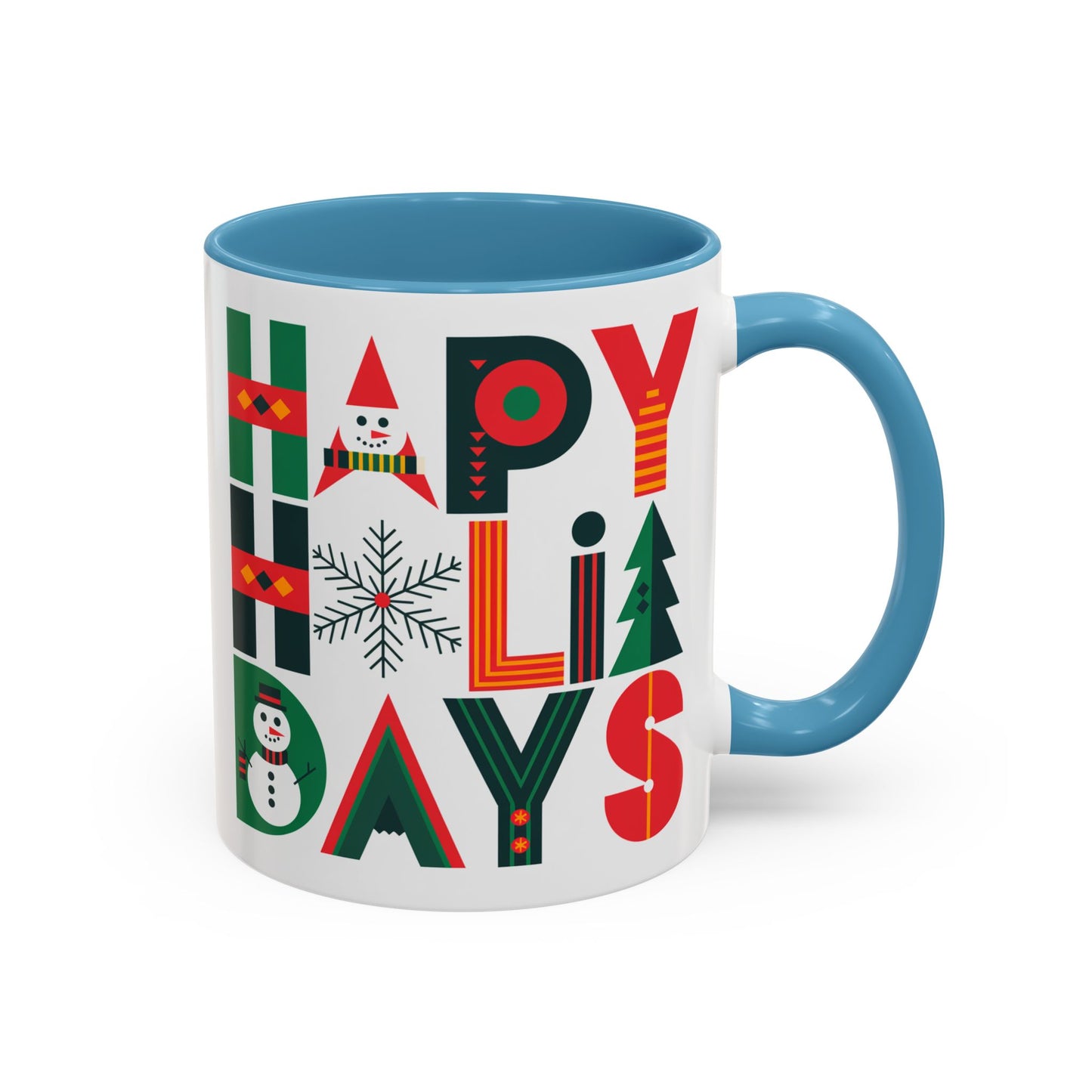 Christmas Mug - Happy Holidays Green Red & Blue Decorative Text