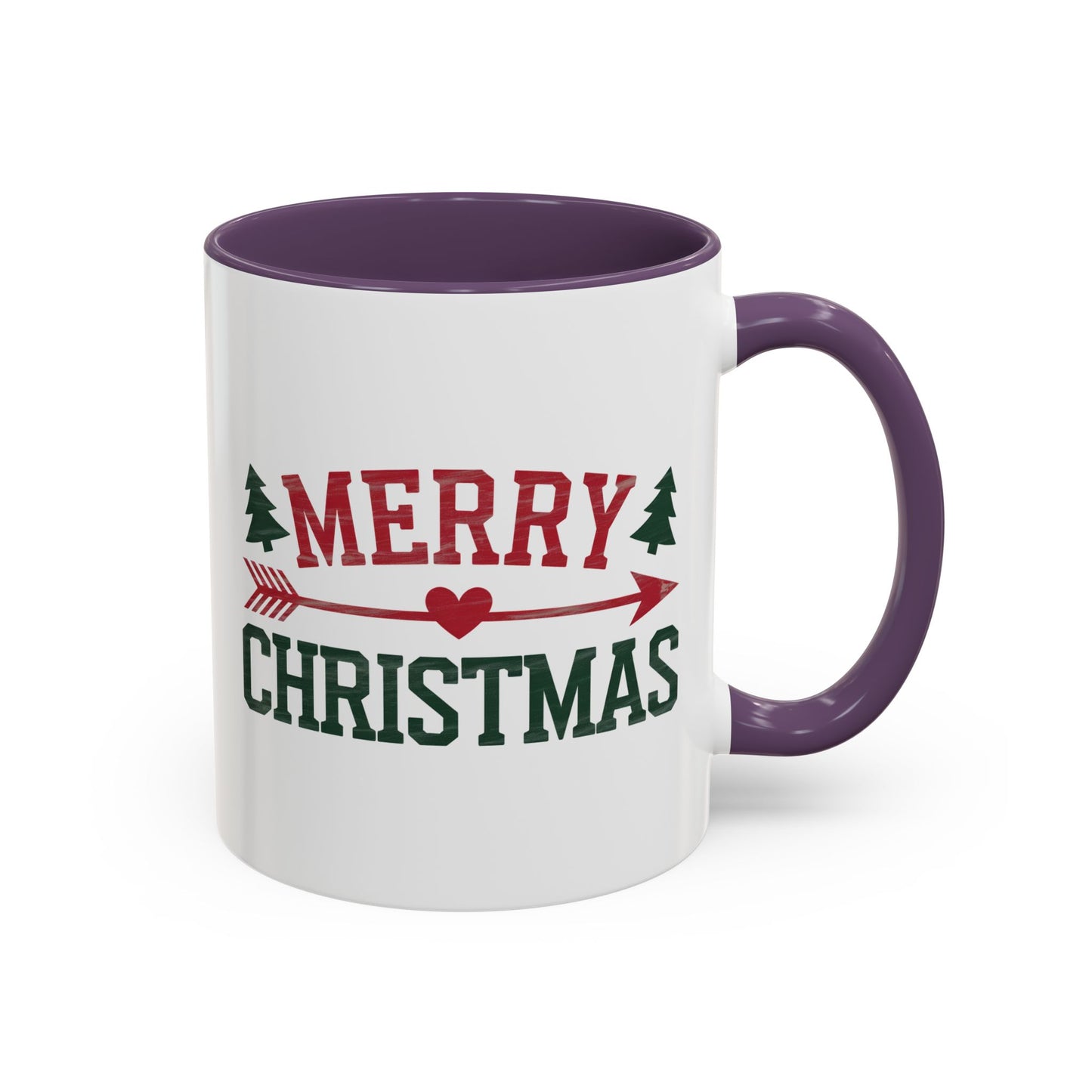 Christmas Mug - Merry Christmas Red & Green Text Heart Arrow Trees