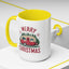 Christmas Mug - Merry Christmas Maroon Text Camper Trees Snowflakes