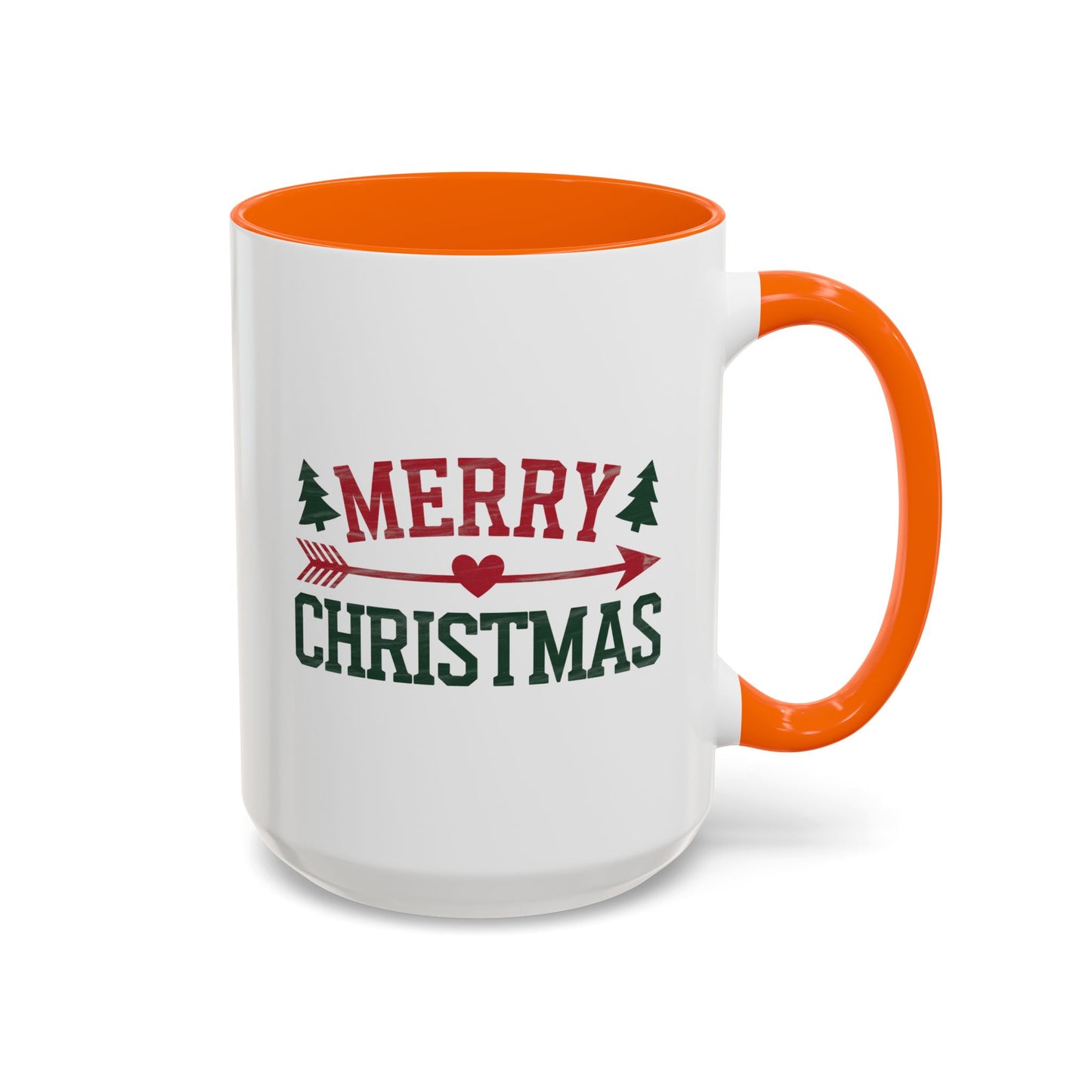 Christmas Mug - Merry Christmas Red & Green Text Heart Arrow Trees
