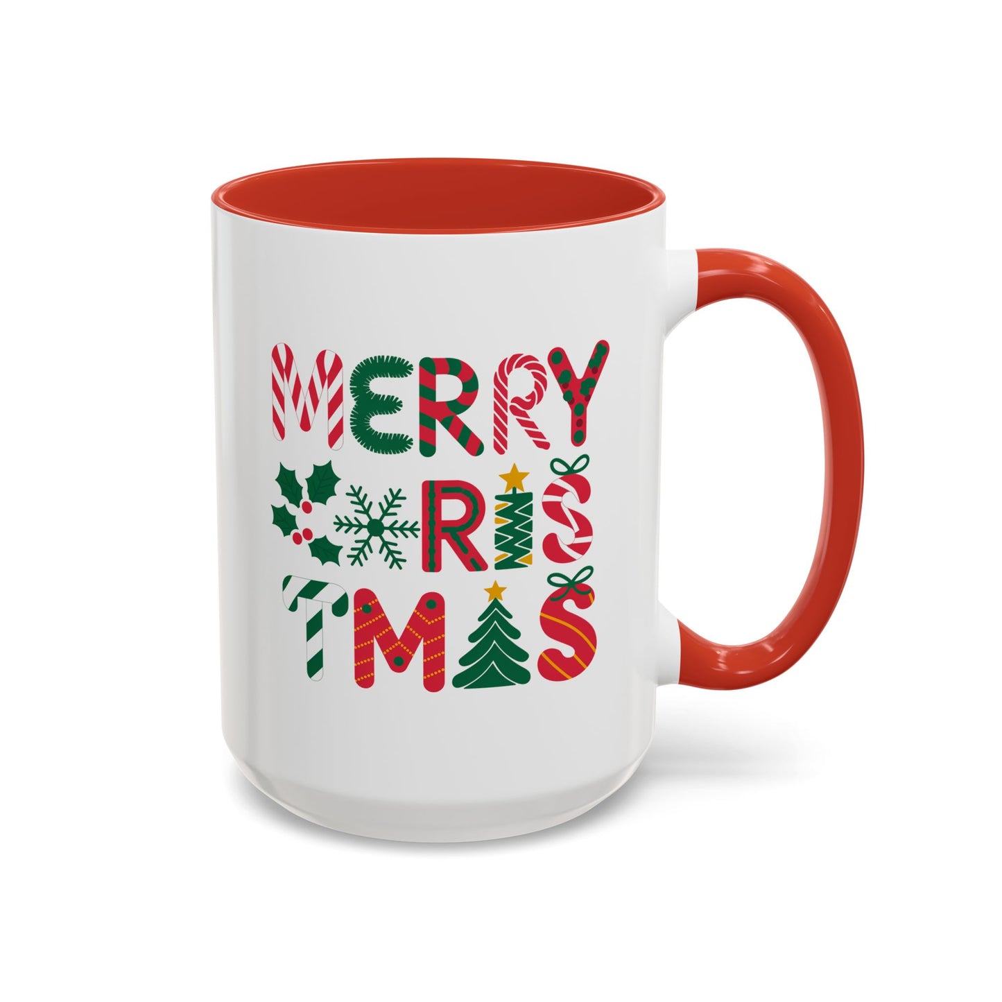 Christmas Mug - Merry Christmas Red Green & Gold Decorative Text