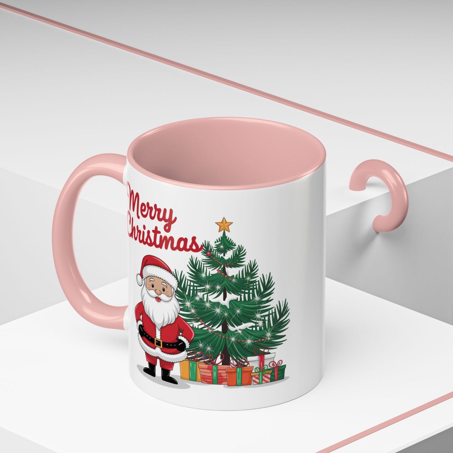 Christmas Mug - Merry Christmas Red Text Santa Tree Presents