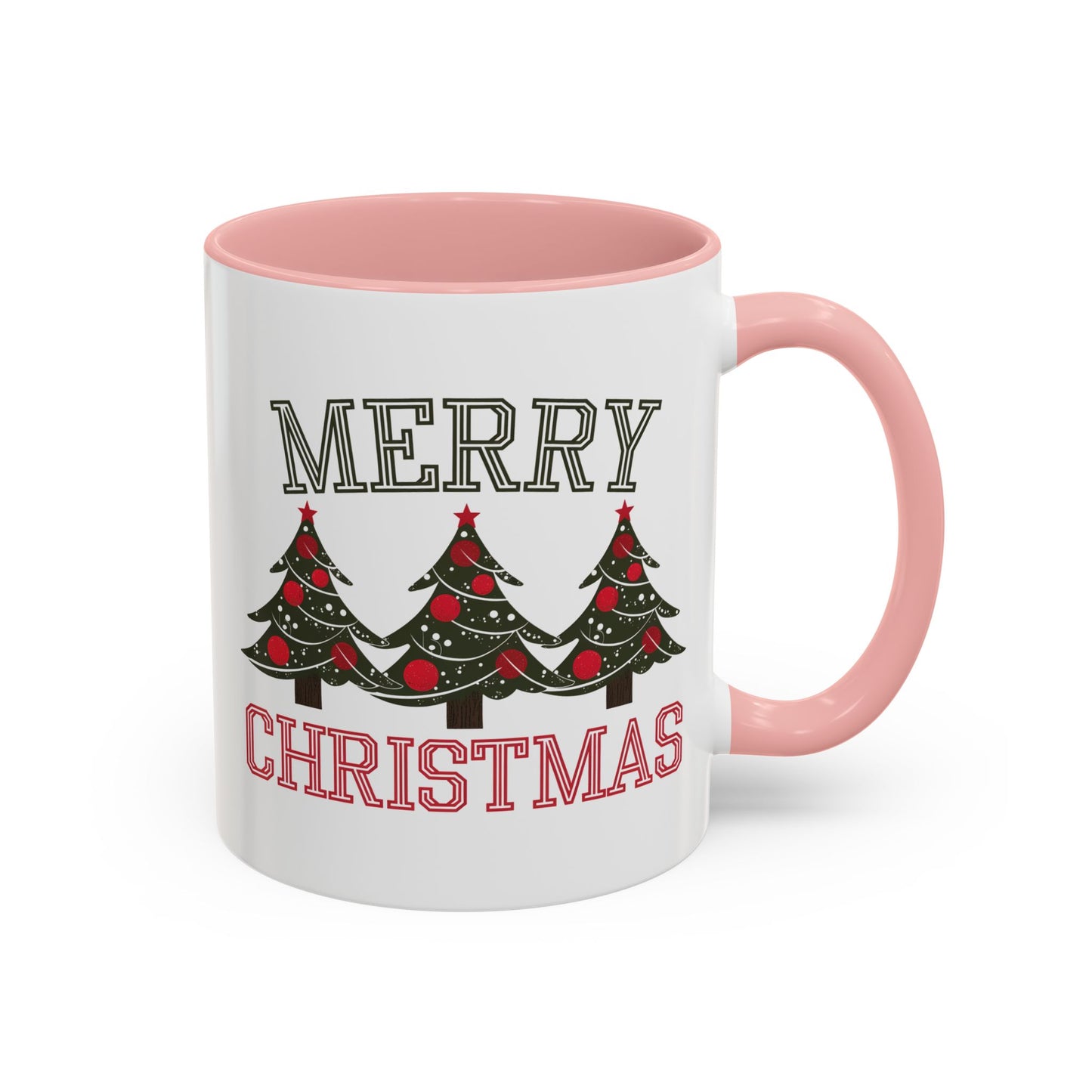 Christmas Mug - Merry Christmas Green & Red Text Decorative Trees